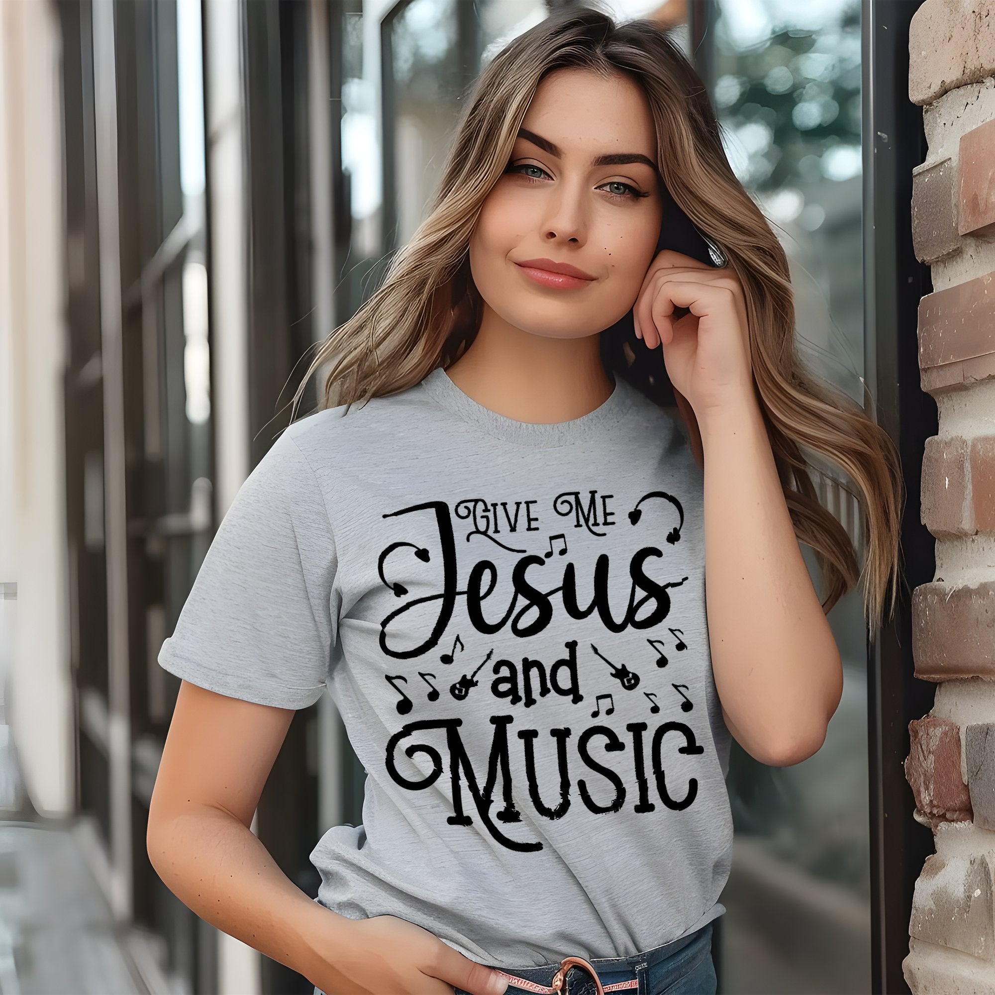 Give Me Jesus and Music Notes Detail Women's Jersey Short Sleeve T-Shirt - Jesus Passion Apparel