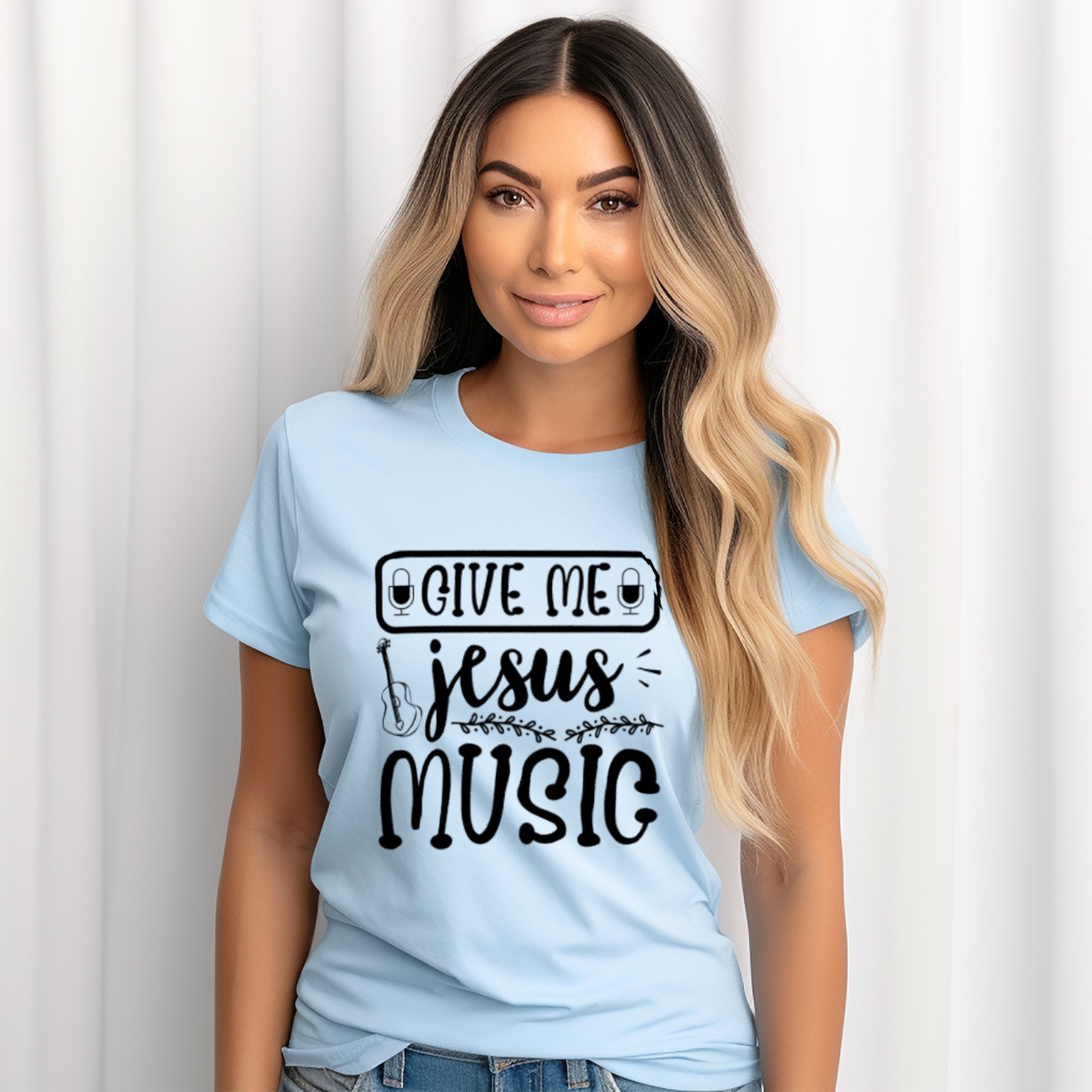 Give Me Music and Jesus Mic Detail Women's Jersey Short Sleeve T-Shirt - Jesus Passion Apparel