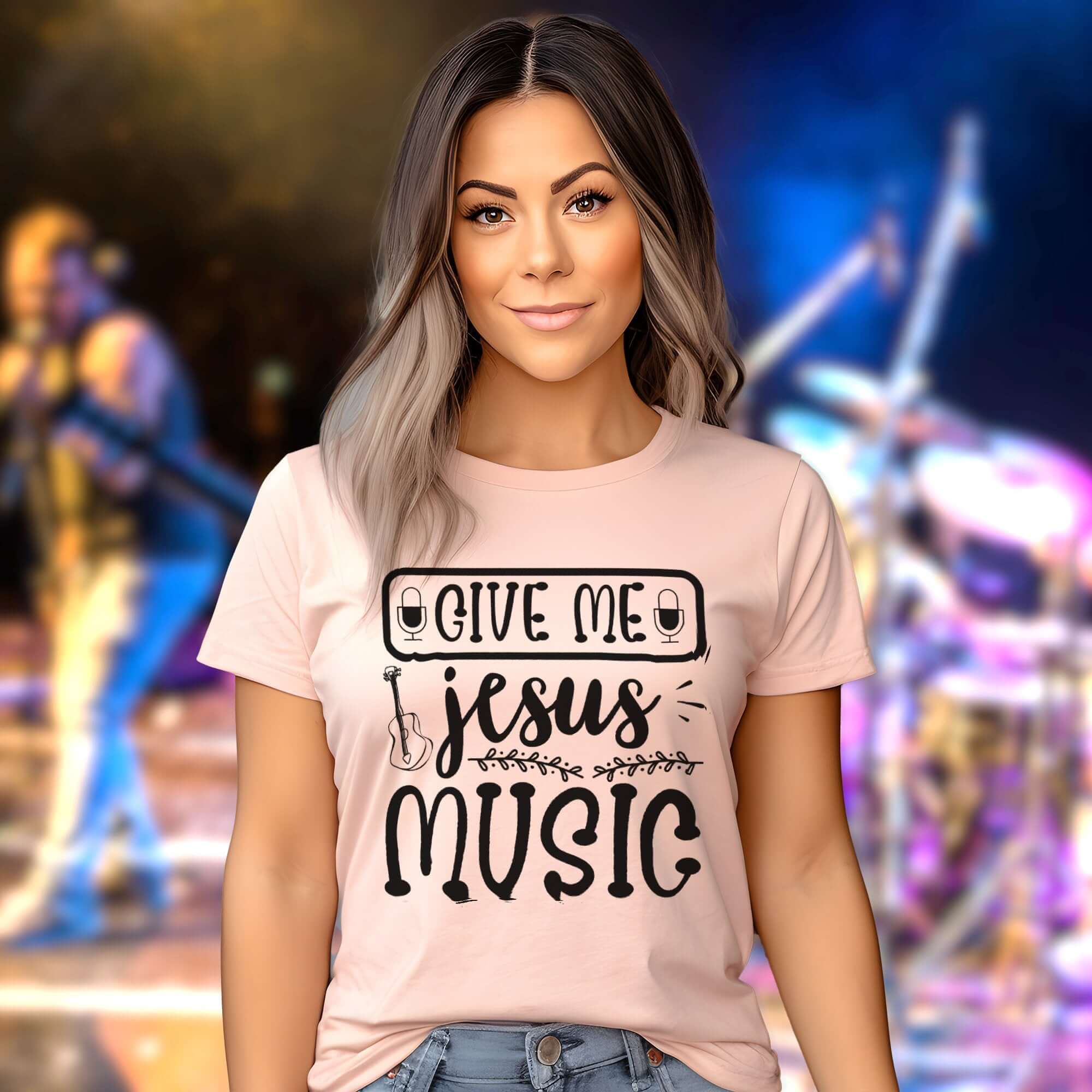 Give Me Music and Jesus Mic Detail Women's Jersey Short Sleeve T-Shirt - Jesus Passion Apparel