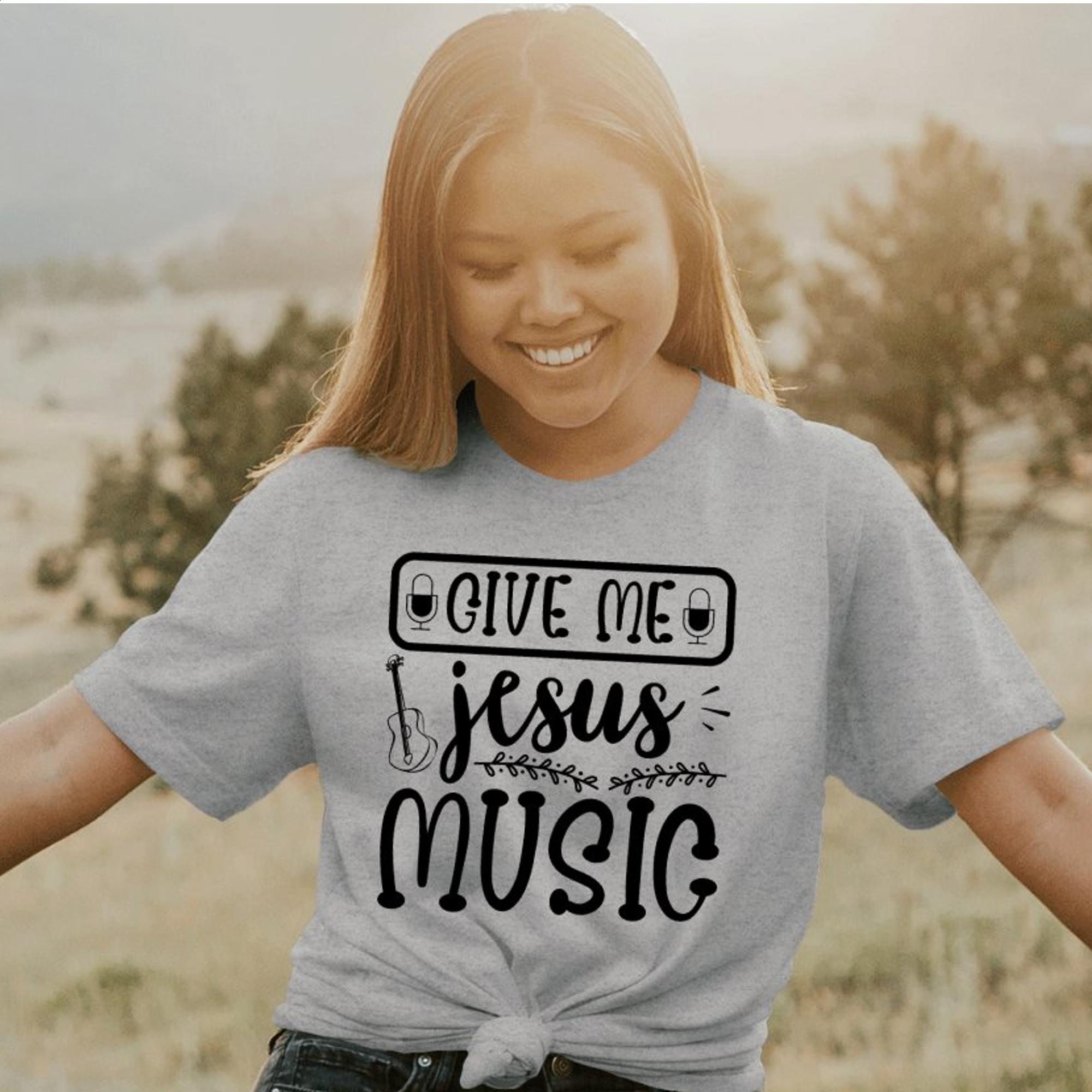 Give Me Music and Jesus Mic Detail Women's Jersey Short Sleeve T-Shirt - Jesus Passion Apparel