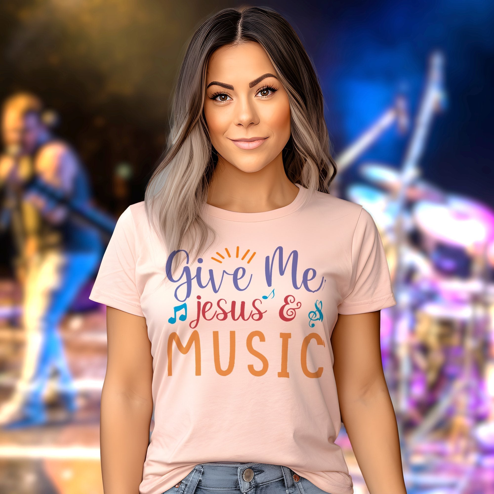 Give Me Music and Jesus Women's Short Sleeve T-Shirt - Jesus Passion Apparel