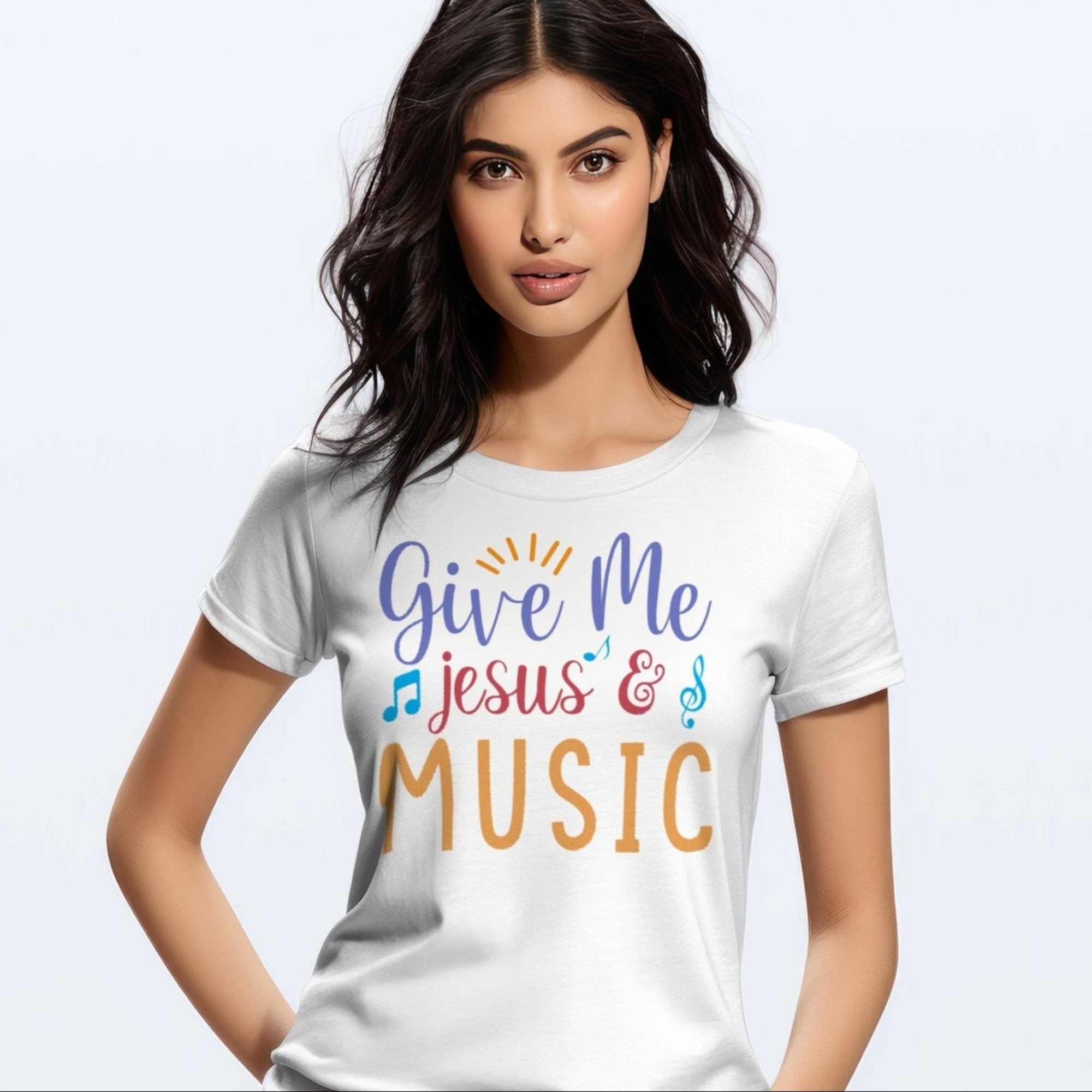 Give Me Music and Jesus Women's Short Sleeve T-Shirt - Jesus Passion Apparel