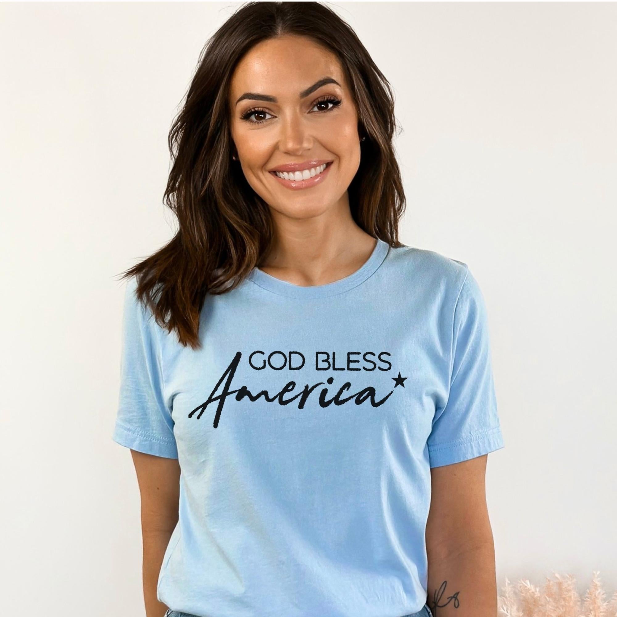 God Bless America Women's Short Sleeve Patriotic T-shirt - Jesus Passion Apparel