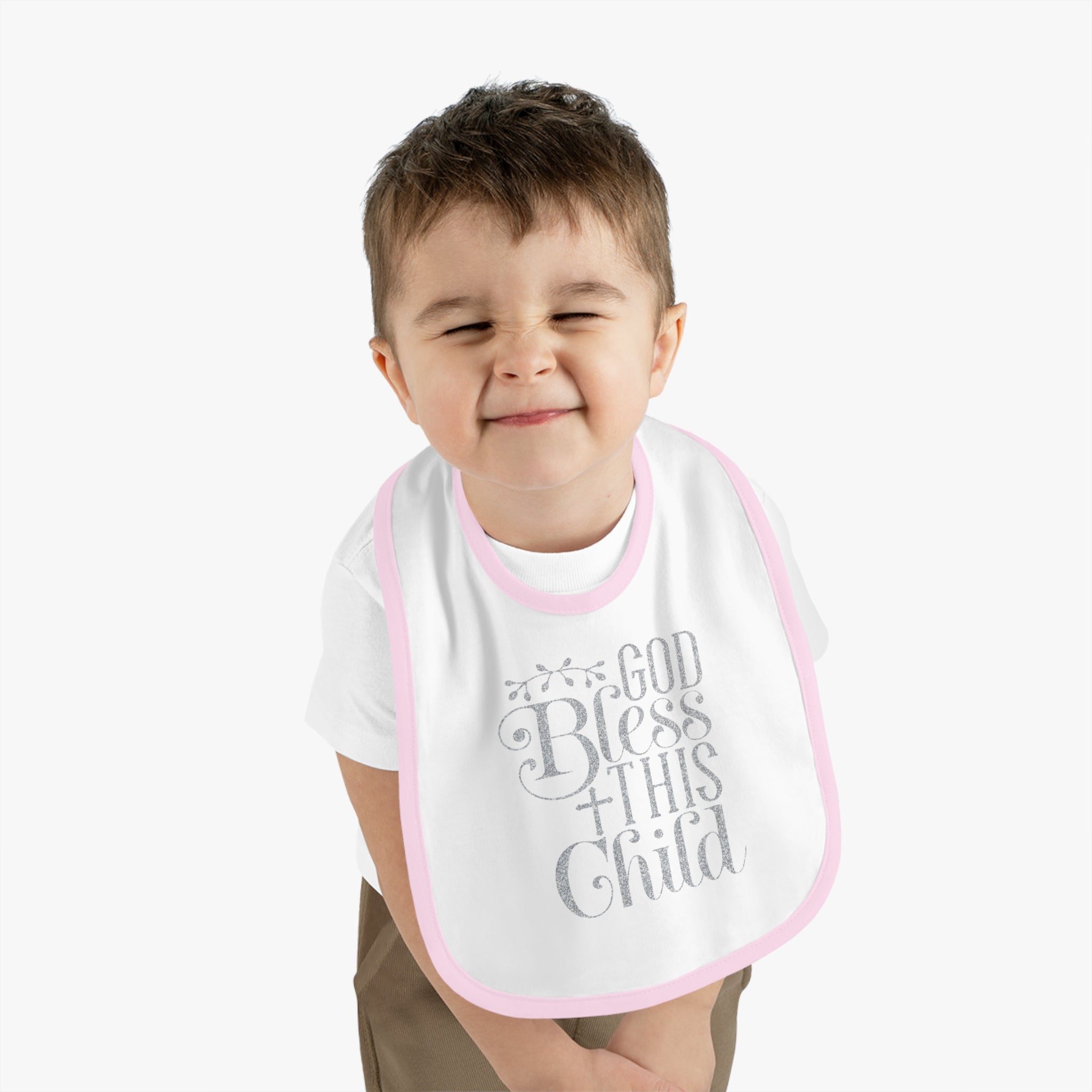 God Bless This Child - Silver Glitter Baby Jersey Bib - Jesus Passion Apparel