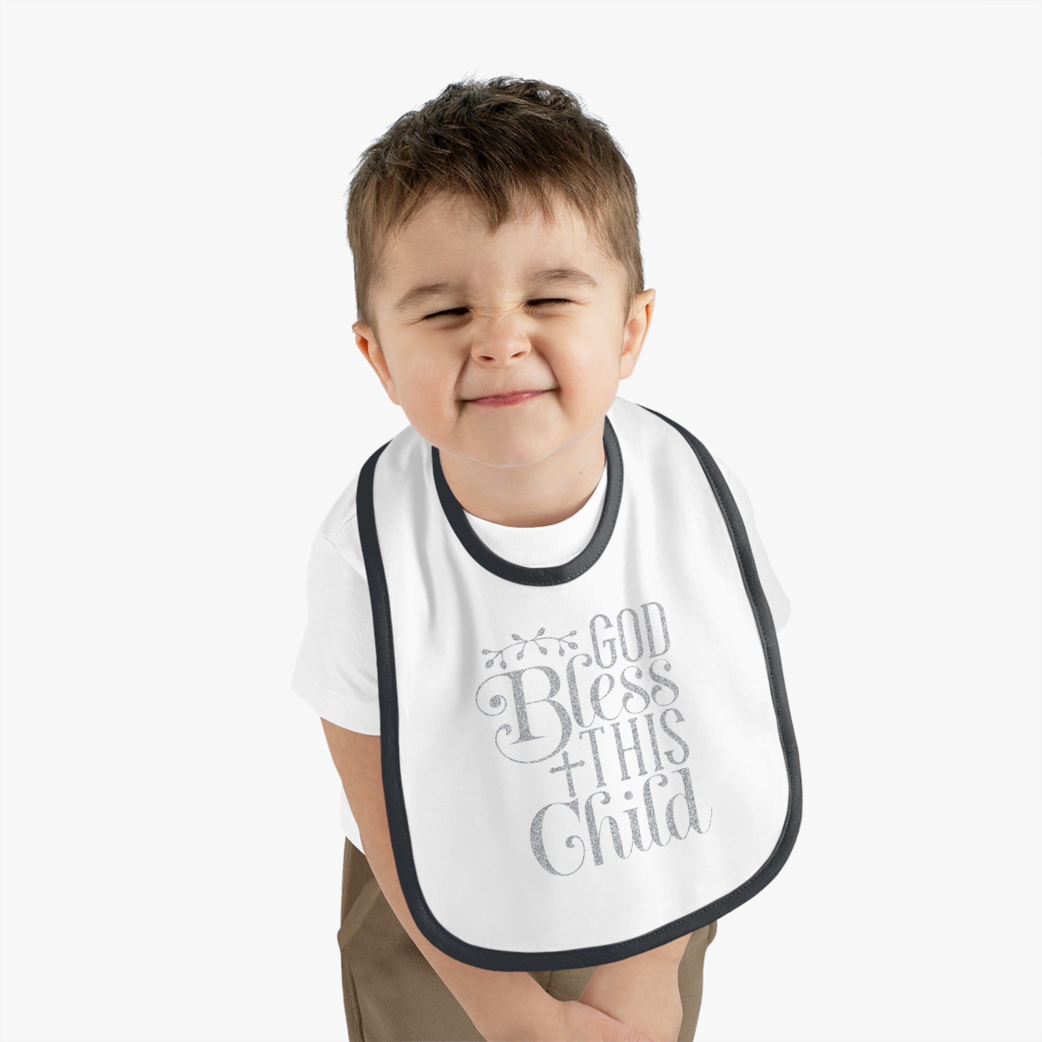 God Bless This Child - Silver Glitter Baby Jersey Bib - Jesus Passion Apparel