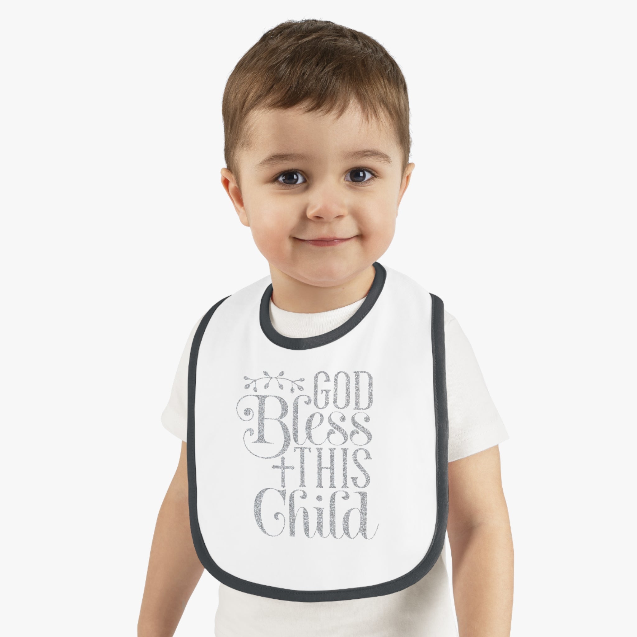 God Bless This Child - Silver Glitter Baby Jersey Bib - Jesus Passion Apparel