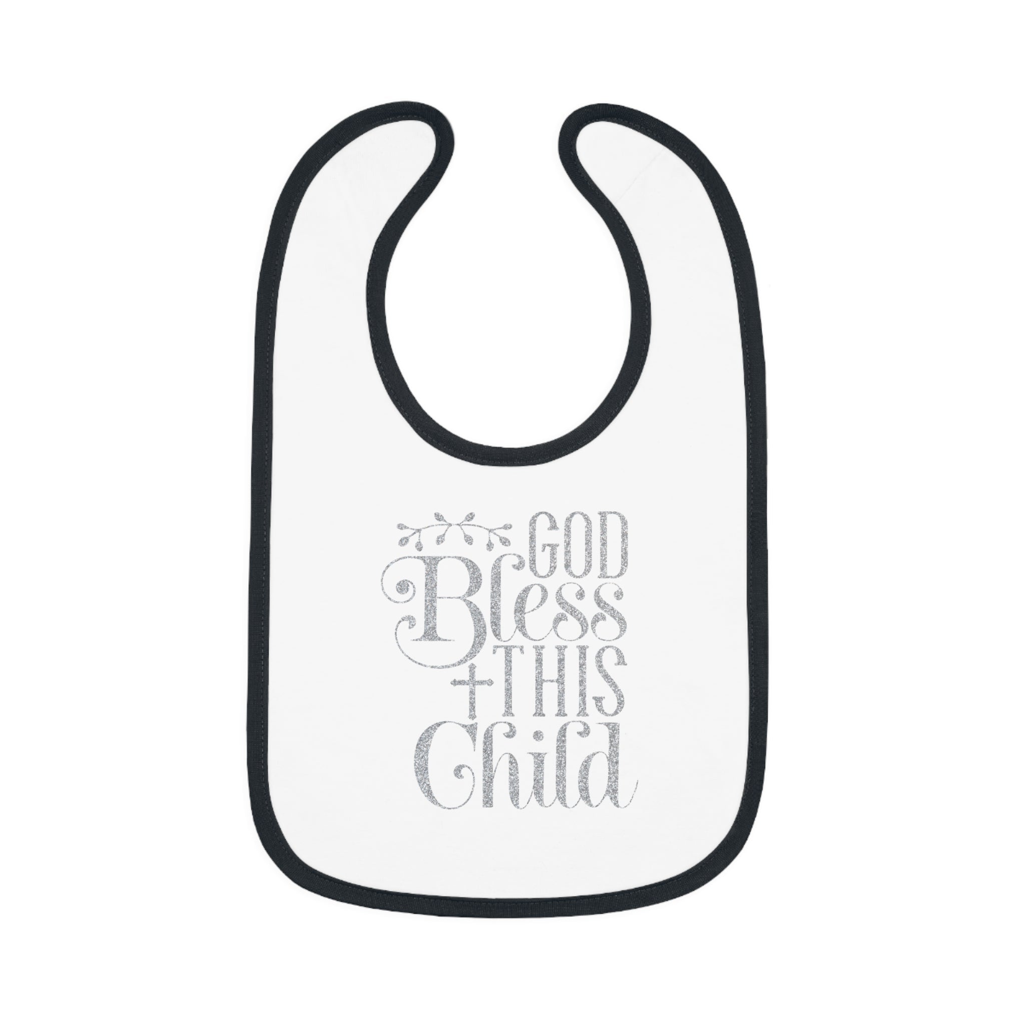 God Bless This Child - Silver Glitter Baby Jersey Bib - Jesus Passion Apparel