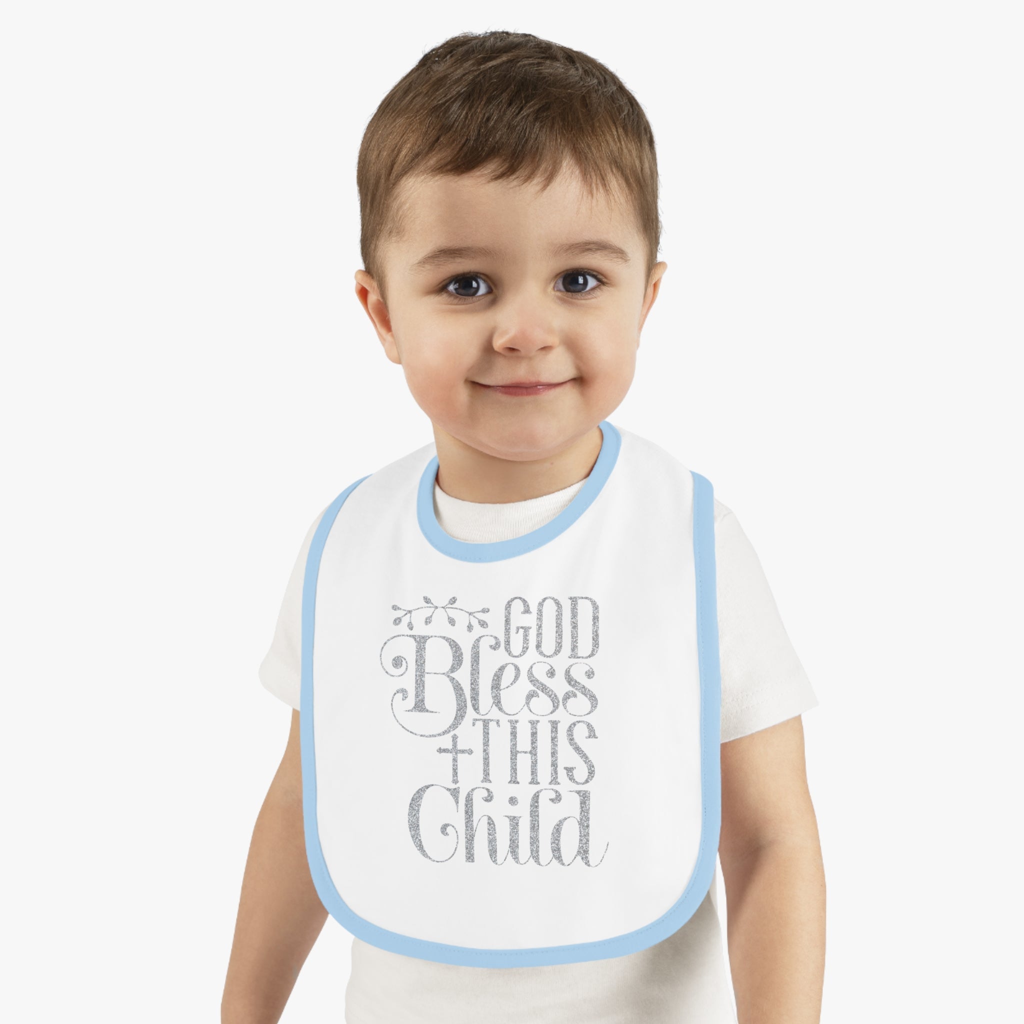 God Bless This Child - Silver Glitter Baby Jersey Bib - Jesus Passion Apparel