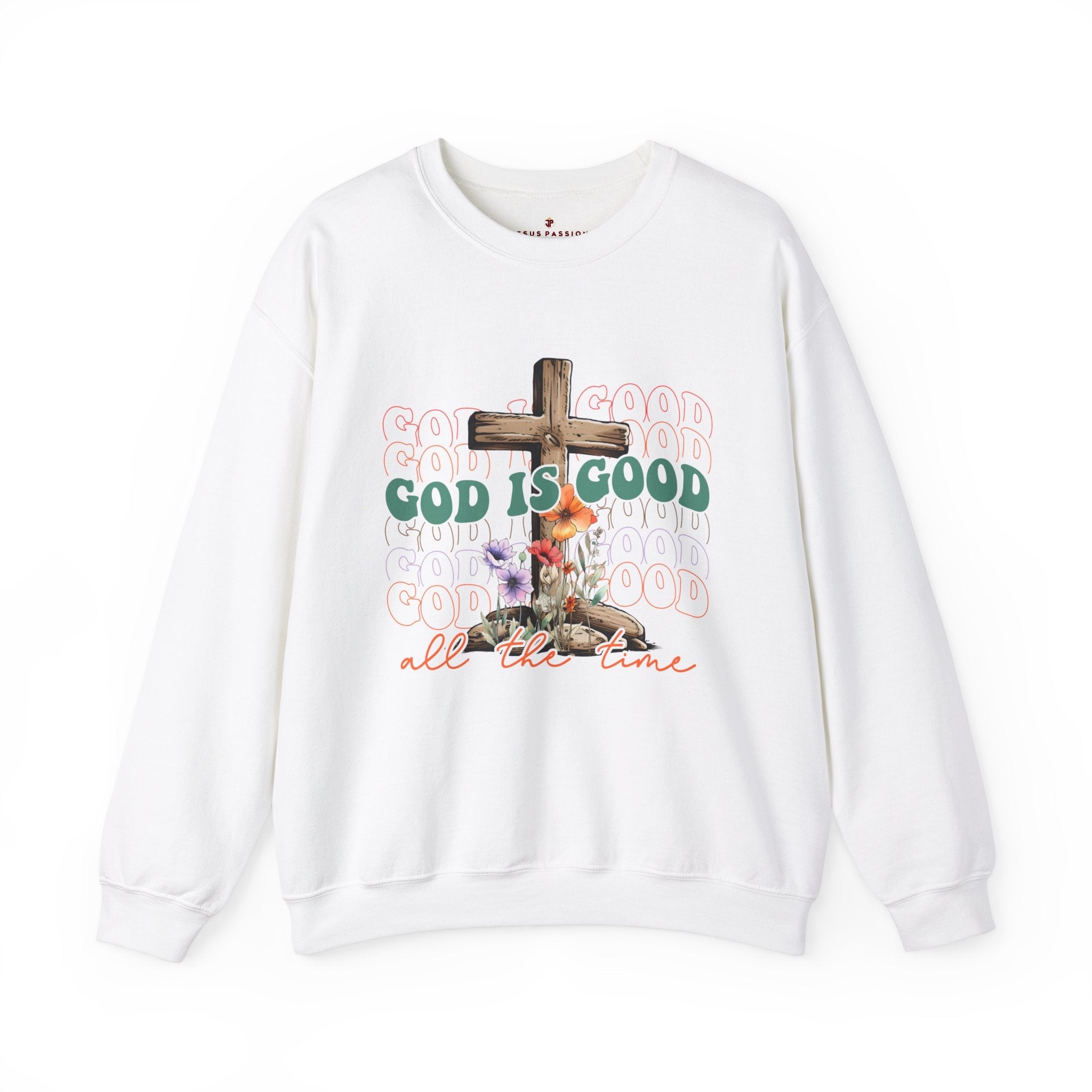 God is Good Women's Fleece Unisex - Fit Sweatshirt Sand / White - Jesus Passion Apparel