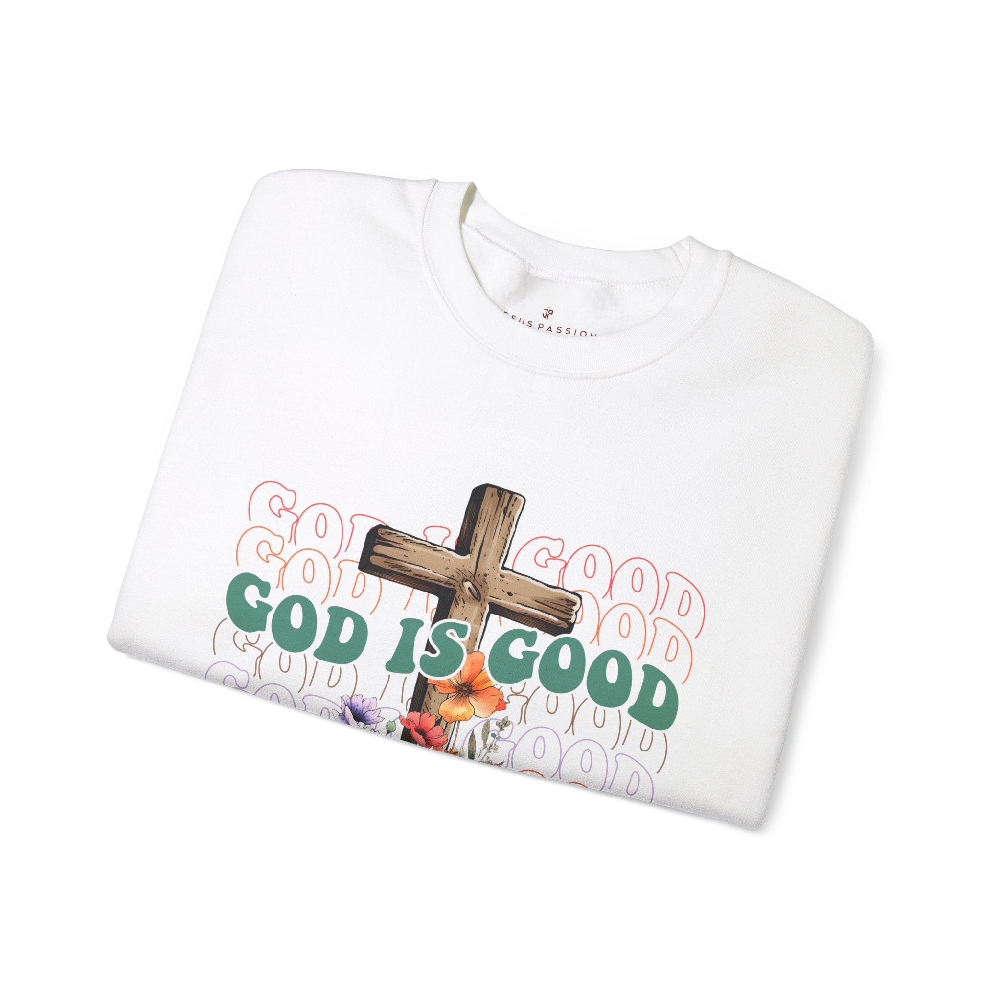 God is Good Women's Fleece Unisex - Fit Sweatshirt Sand / White - Jesus Passion Apparel