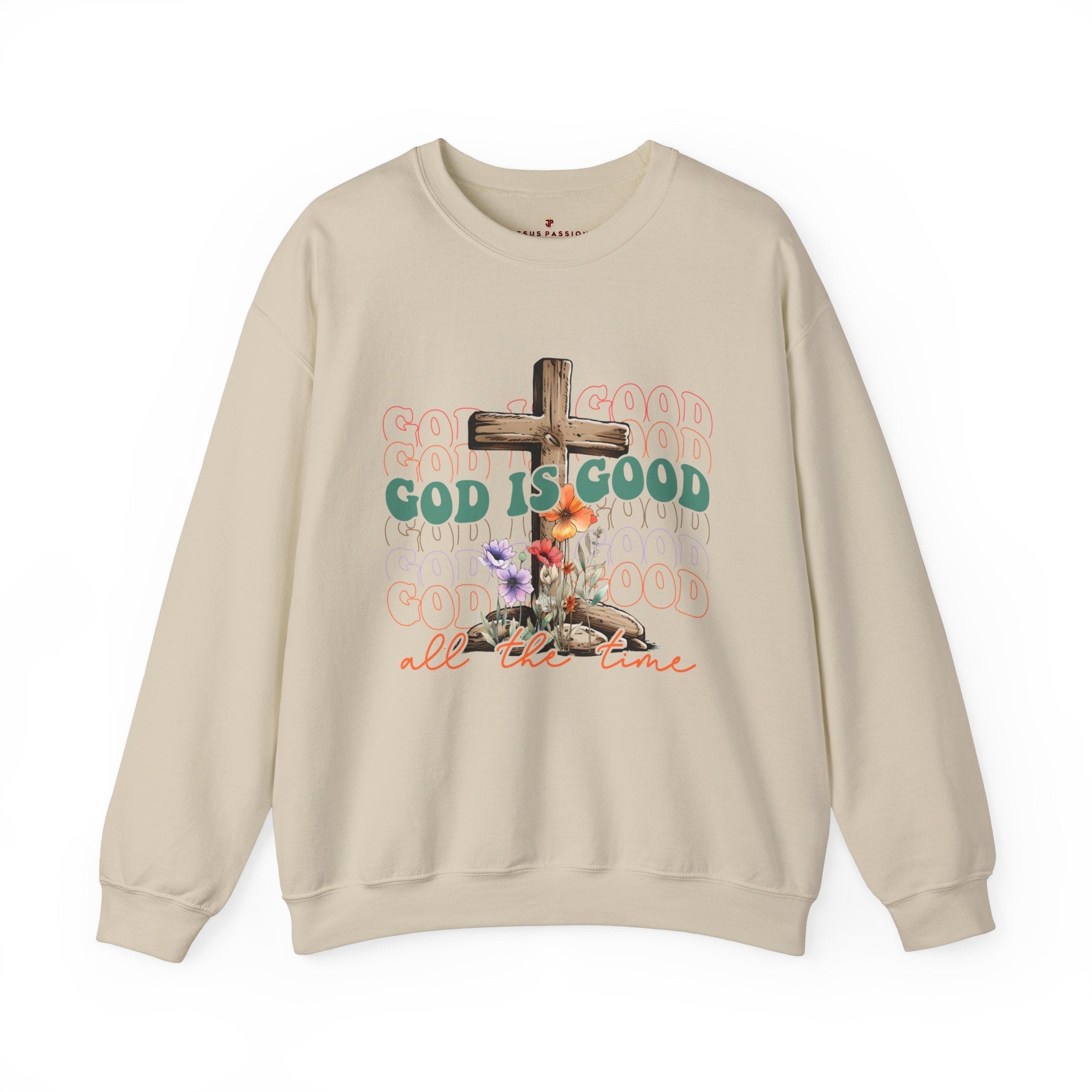 God is Good Women's Fleece Unisex - Fit Sweatshirt Sand / White - Jesus Passion Apparel