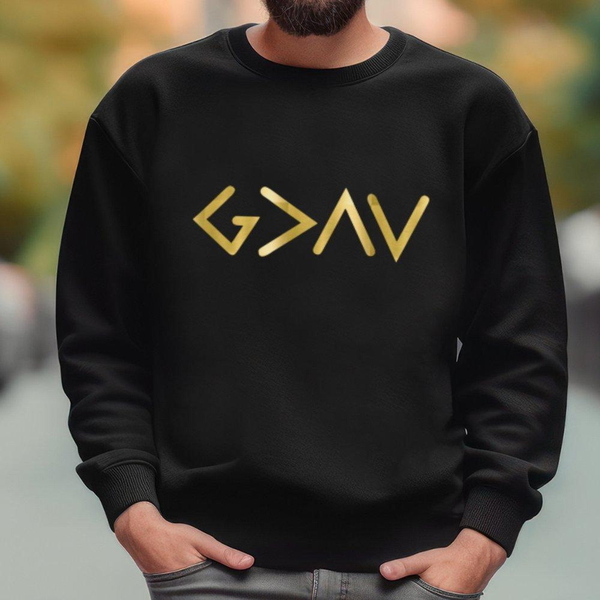 God is Greater Gold Lettering Men's Fleece Unisex - Fit - Black - Jesus Passion Apparel