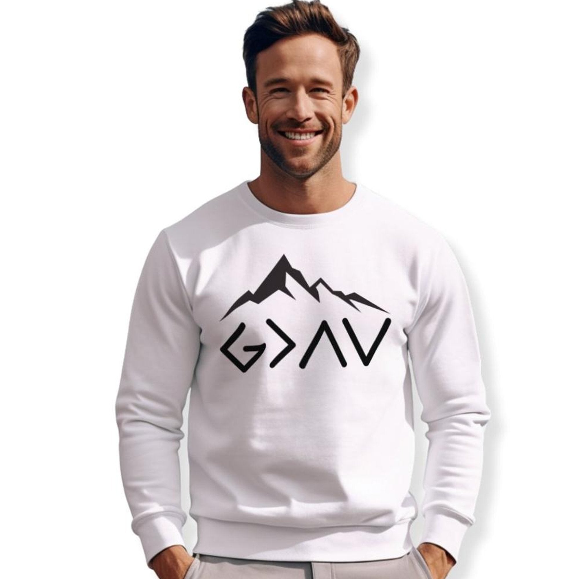 God is Greater Mountain Men's Fleece Unisex - Fit - White - Jesus Passion Apparel