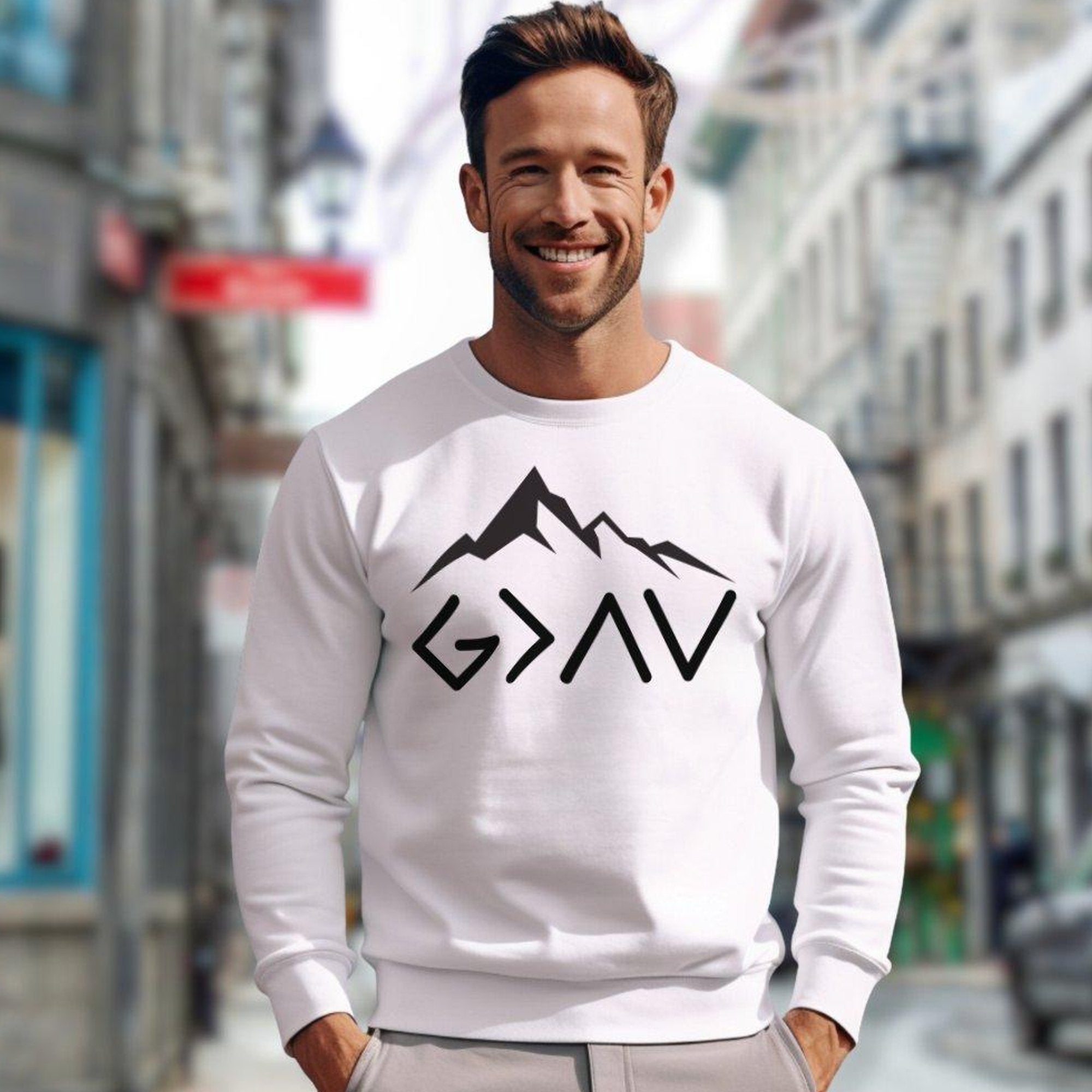 God is Greater Mountain Men's Fleece Unisex - Fit - White - Jesus Passion Apparel