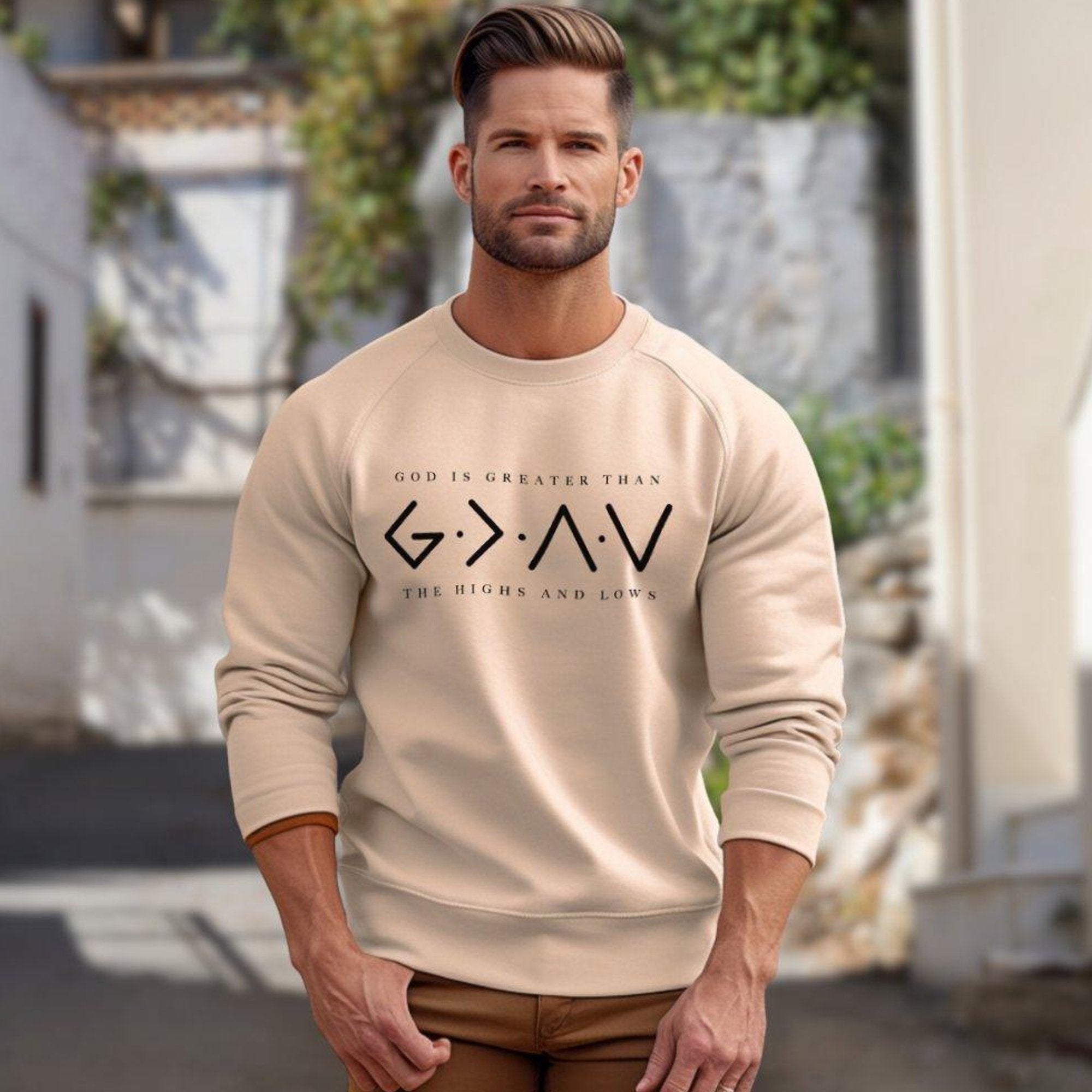 God Is Greater Than the Highs and Lows Adult Crewneck Sweatshirt - Jesus Passion Apparel