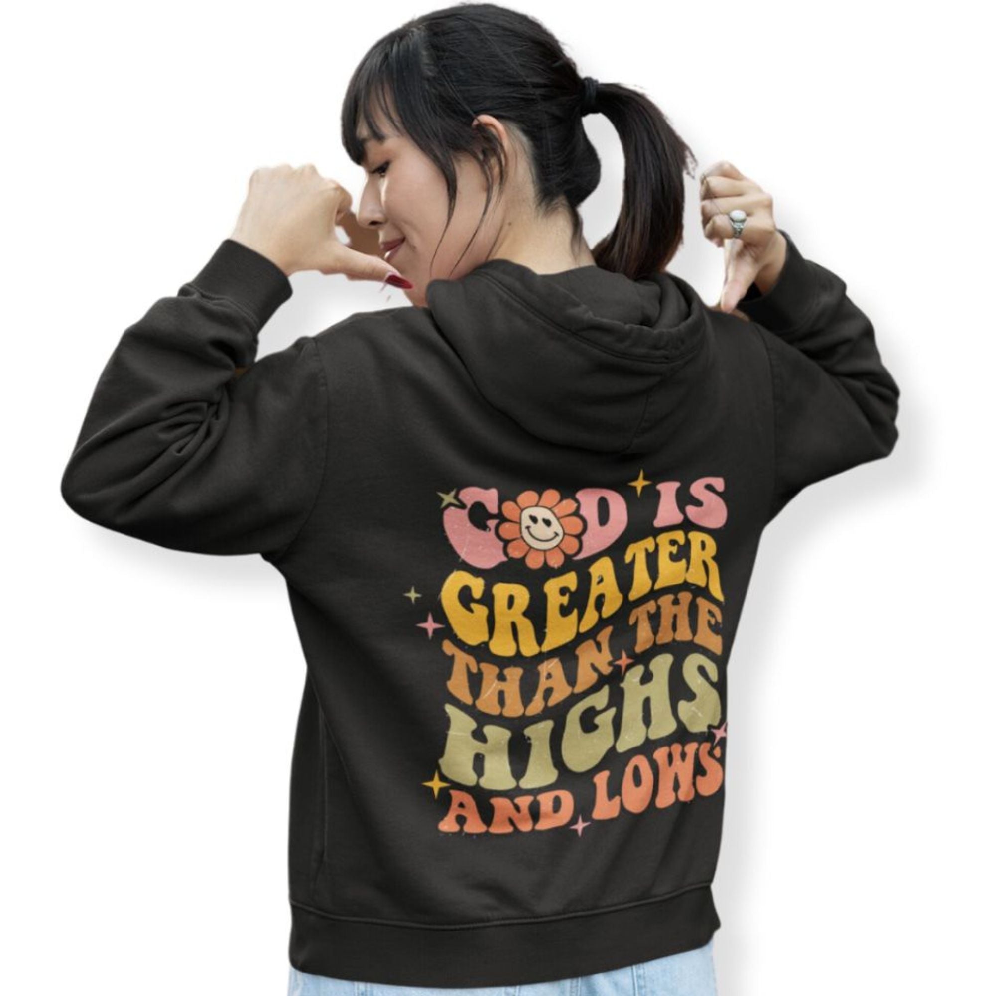 God is Greater than the Highs and Lows Retro - Inspired Unisex - Fit Hoodie Heavy Blend - Jesus Passion Apparel