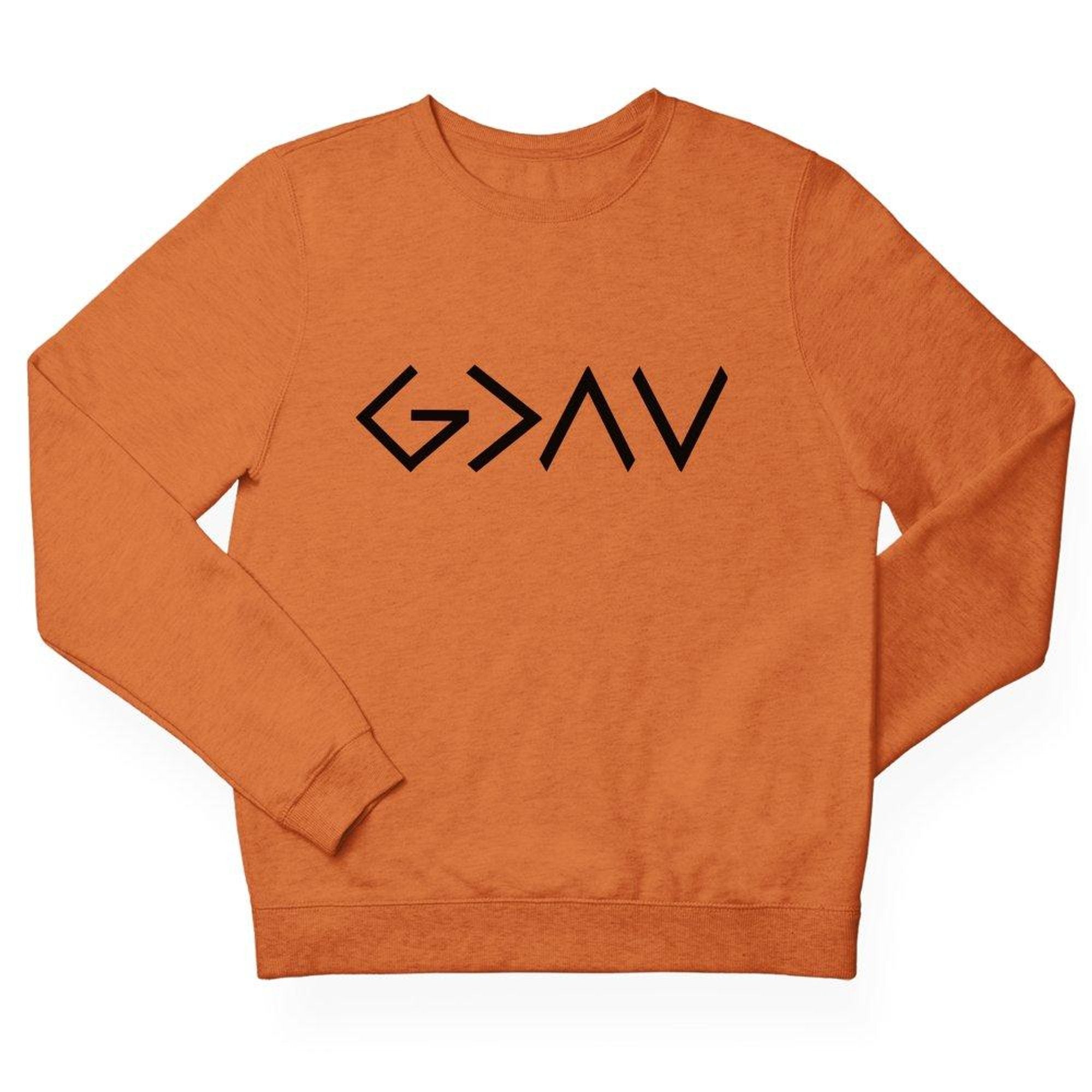 God is Greater Unisex Fleece Sweatshirt - Orange - Jesus Passion Apparel