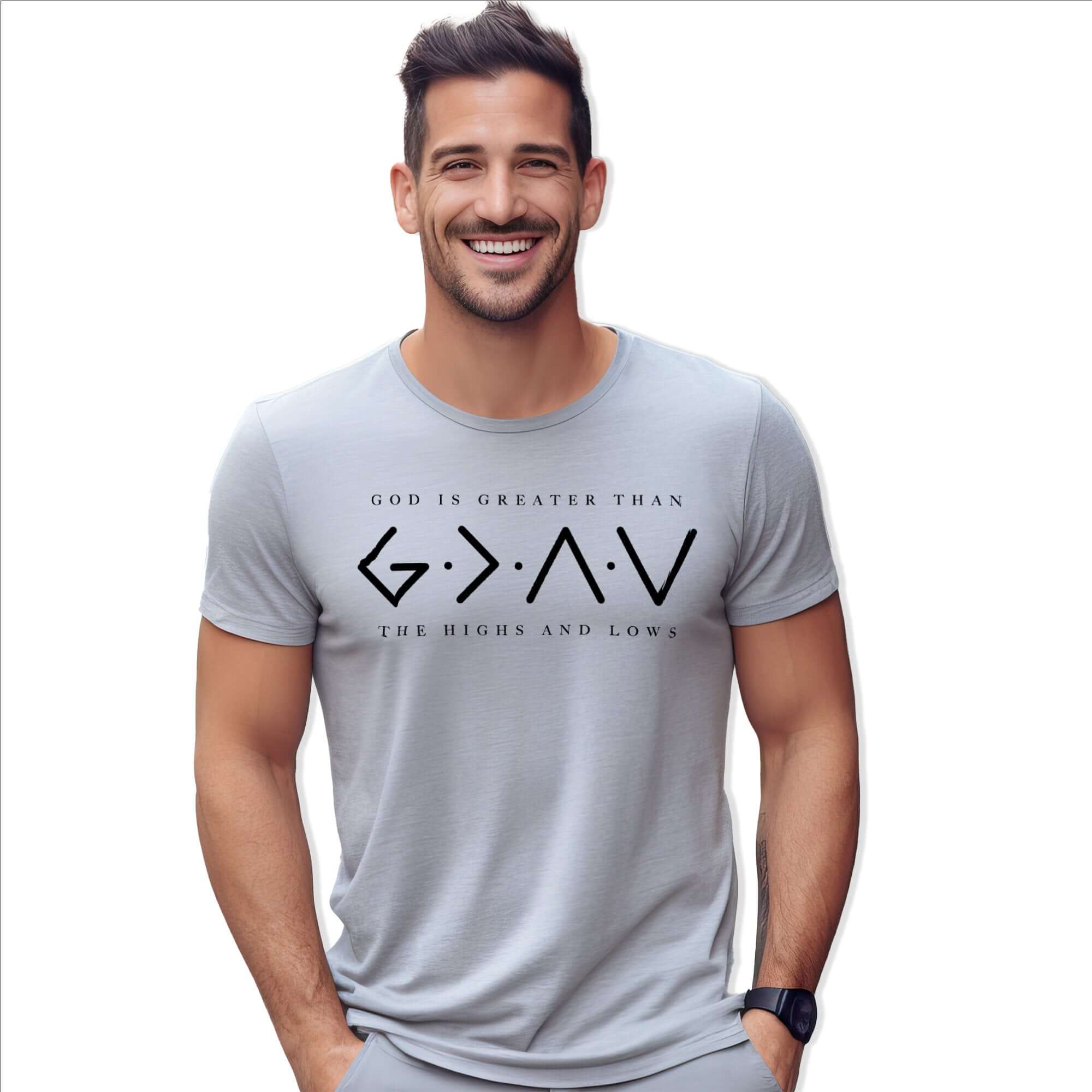 God Is Greatet Than the Highs and Lows Men's Jersey Short Sleeve Tee - Jesus Passion Apparel