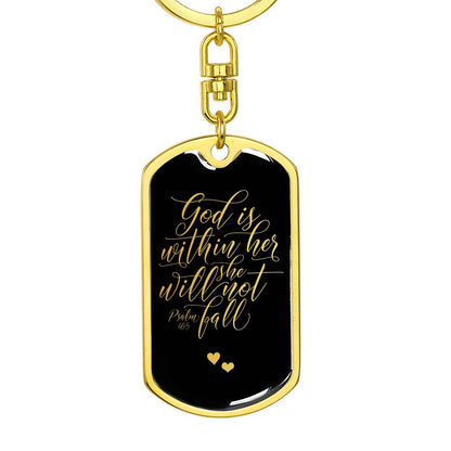 God is Within Her - Gold Dog Tag with Swivel Keychain - Jesus Passion Apparel