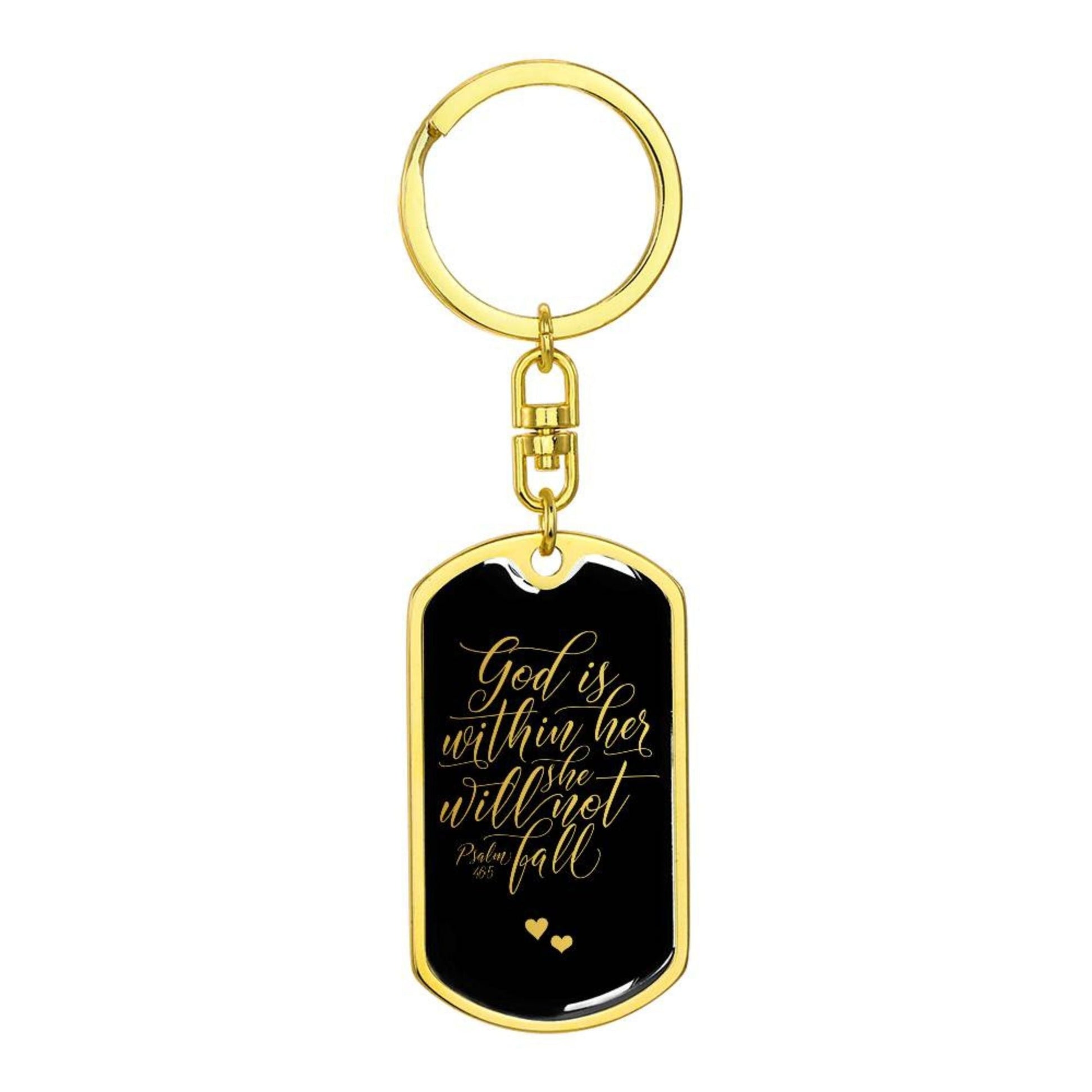 God is Within Her - Gold Dog Tag with Swivel Keychain - Jesus Passion Apparel