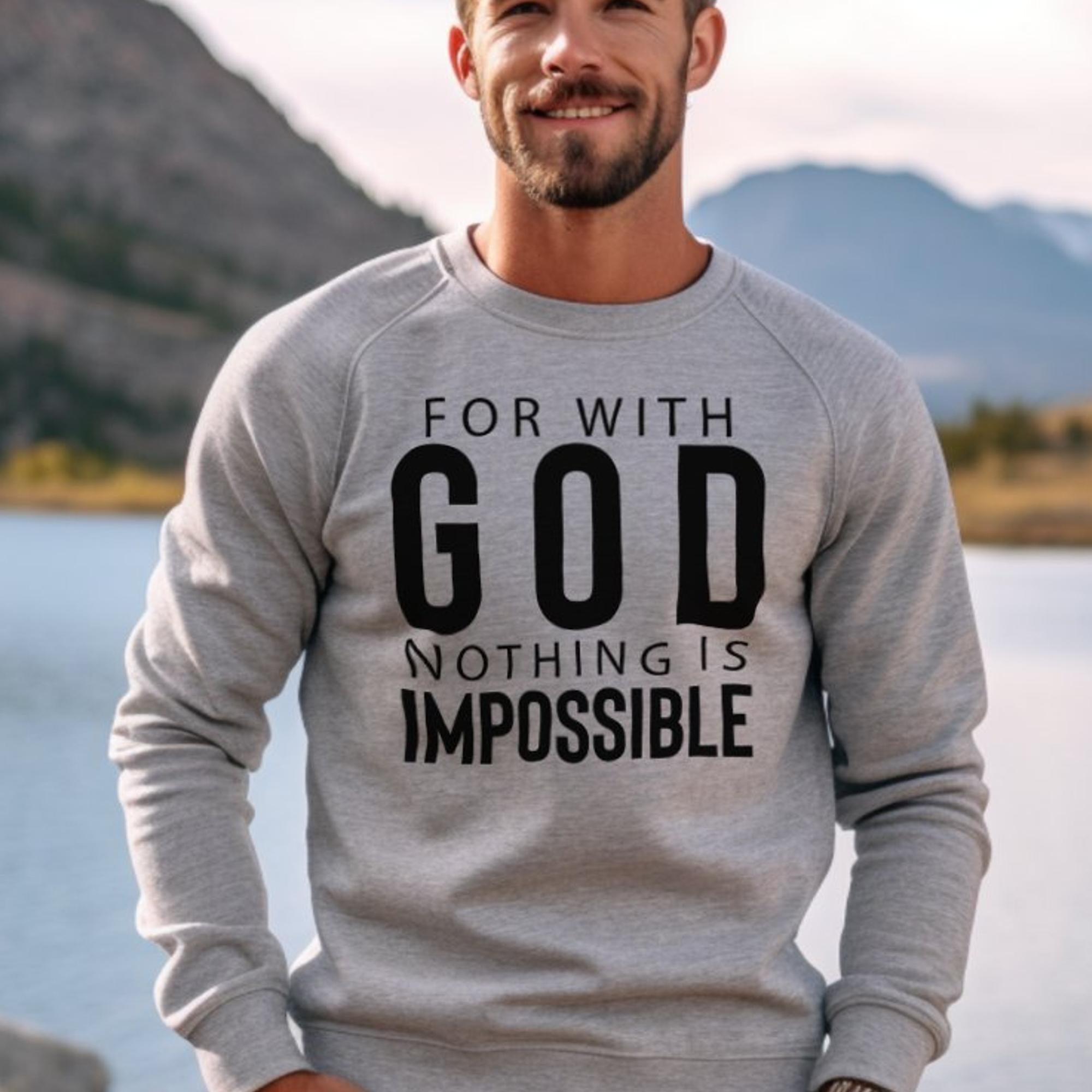 God Nothing is Impossible Men's Fleece Unisex - Fit Sweatshirt - Sport Grey - Jesus Passion Apparel