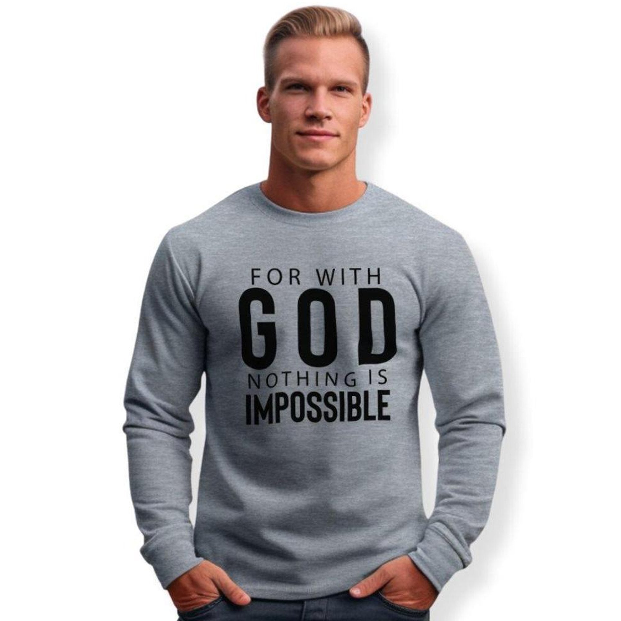 God Nothing is Impossible Men's Fleece Unisex - Fit Sweatshirt - Sport Grey - Jesus Passion Apparel