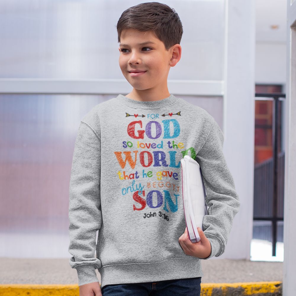 God So loved the World Youth Crewneck Sweatshirt - Jesus Passion Apparel