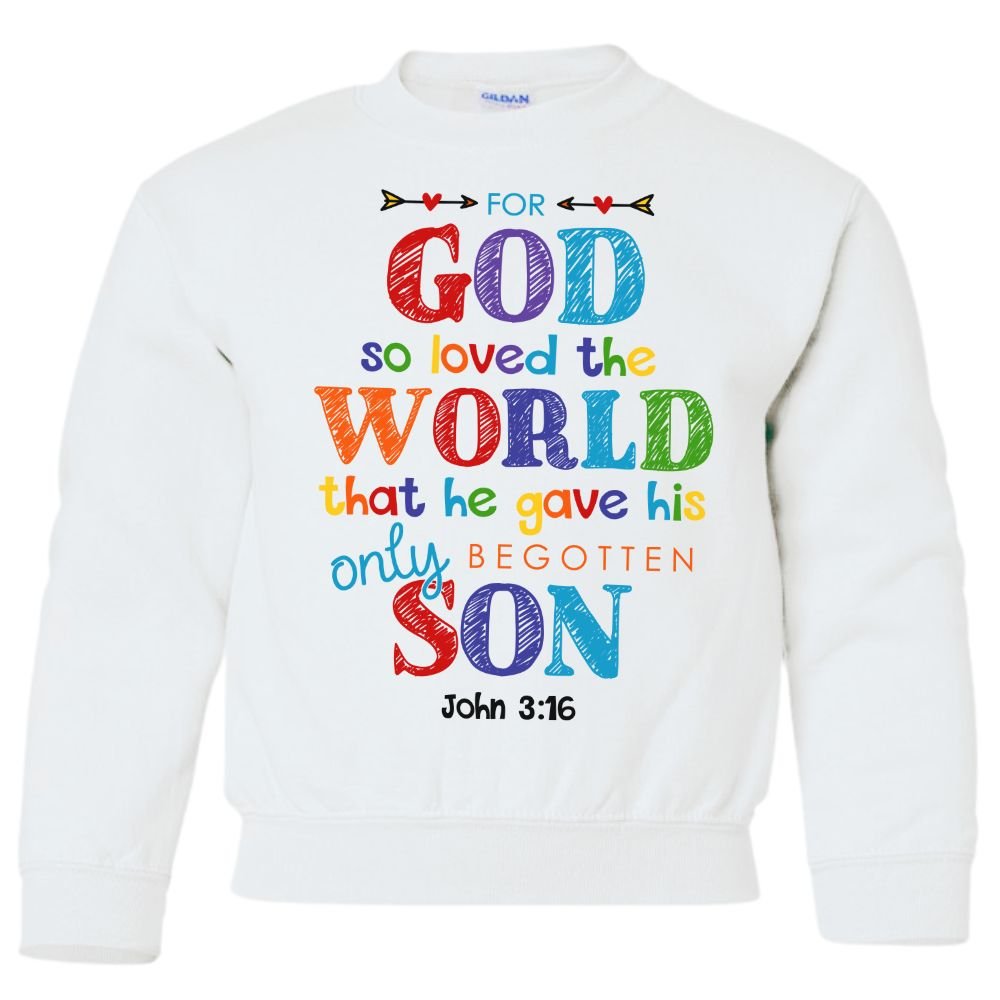 God So loved the World Youth Crewneck Sweatshirt - Jesus Passion Apparel