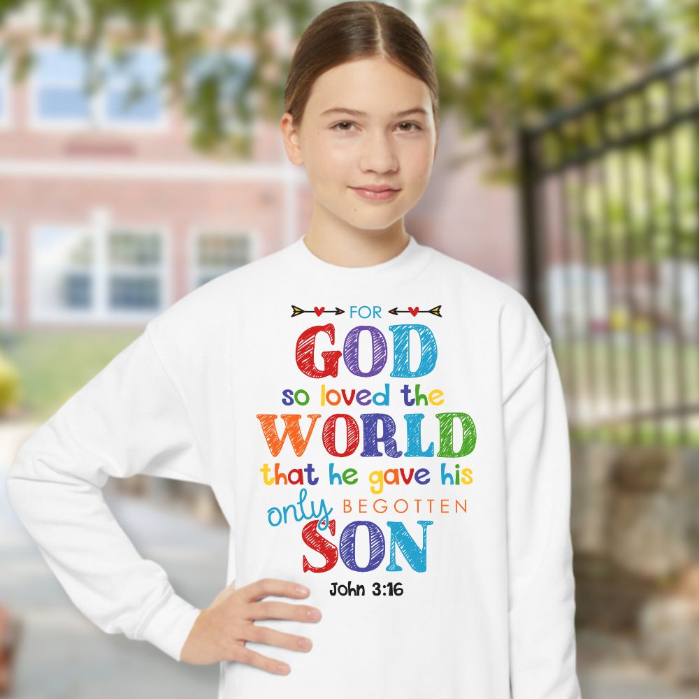 God So loved the World Youth Crewneck Sweatshirt - Jesus Passion Apparel