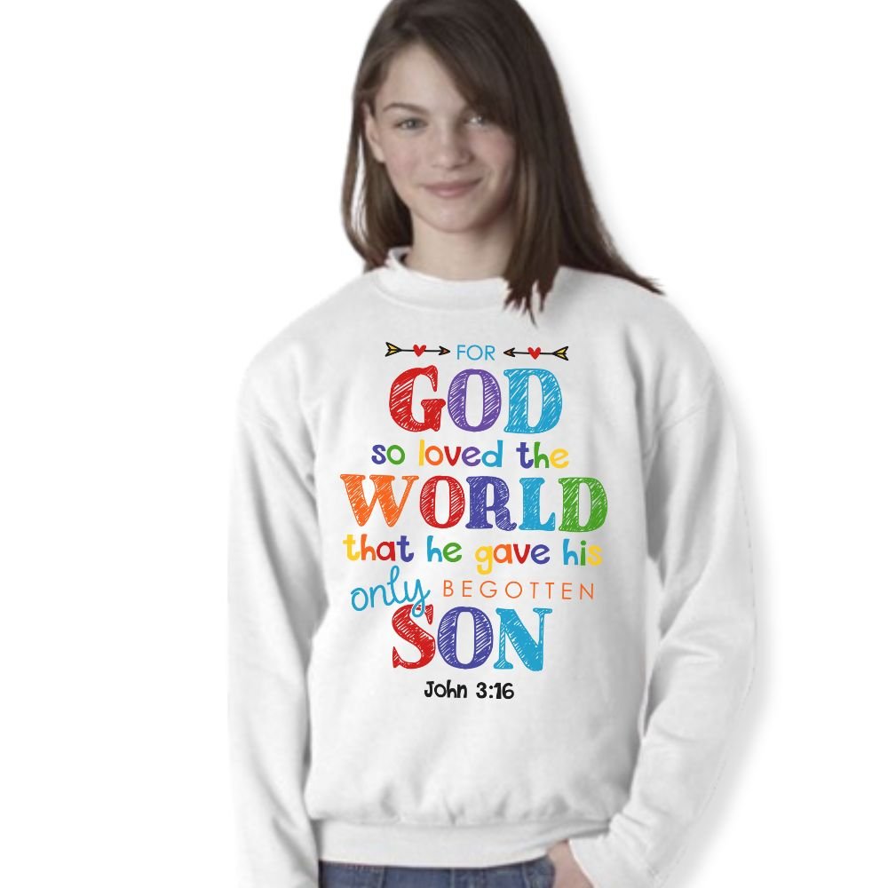 God So loved the World Youth Crewneck Sweatshirt - Jesus Passion Apparel