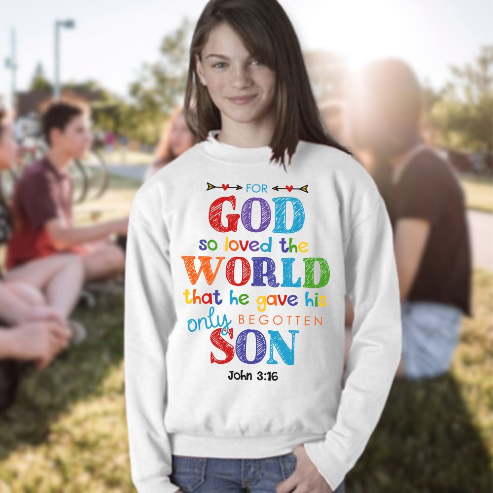 God So loved the World Youth Crewneck Sweatshirt - Jesus Passion Apparel