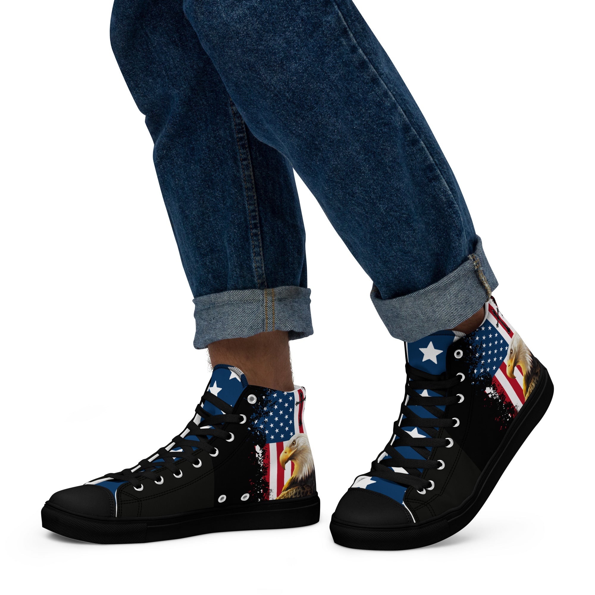 God We Trust Patriotic Eagle Men’s High Top Canvas Shoes - Jesus Passion Apparel