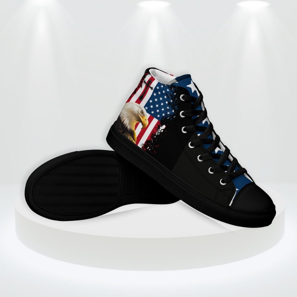 God We Trust Patriotic Eagle Men’s High Top Canvas Shoes - Jesus Passion Apparel