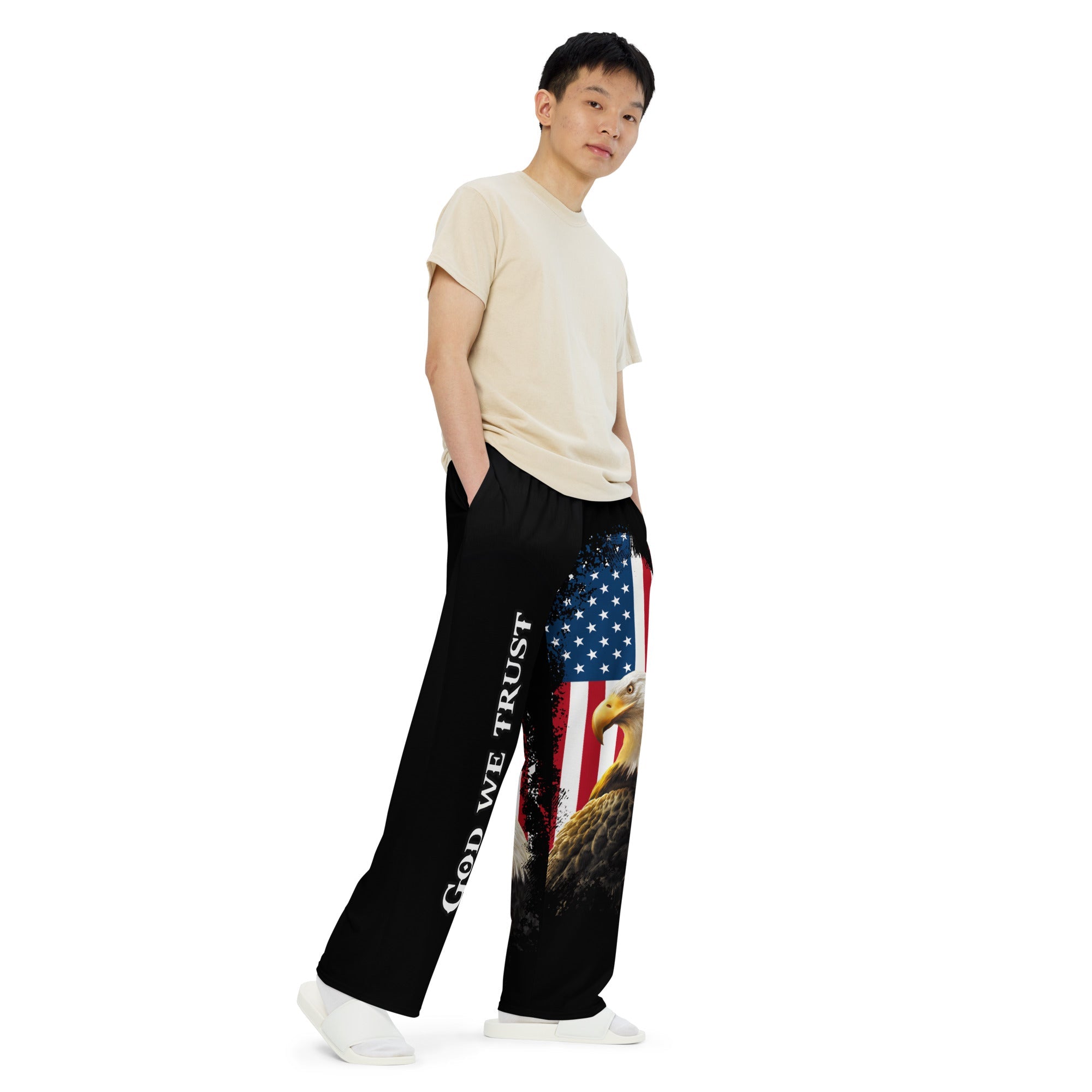 God We Trust Patriotic Eagle Men's Wide - Leg Pants with Matching Hoodie Available - Jesus Passion Apparel