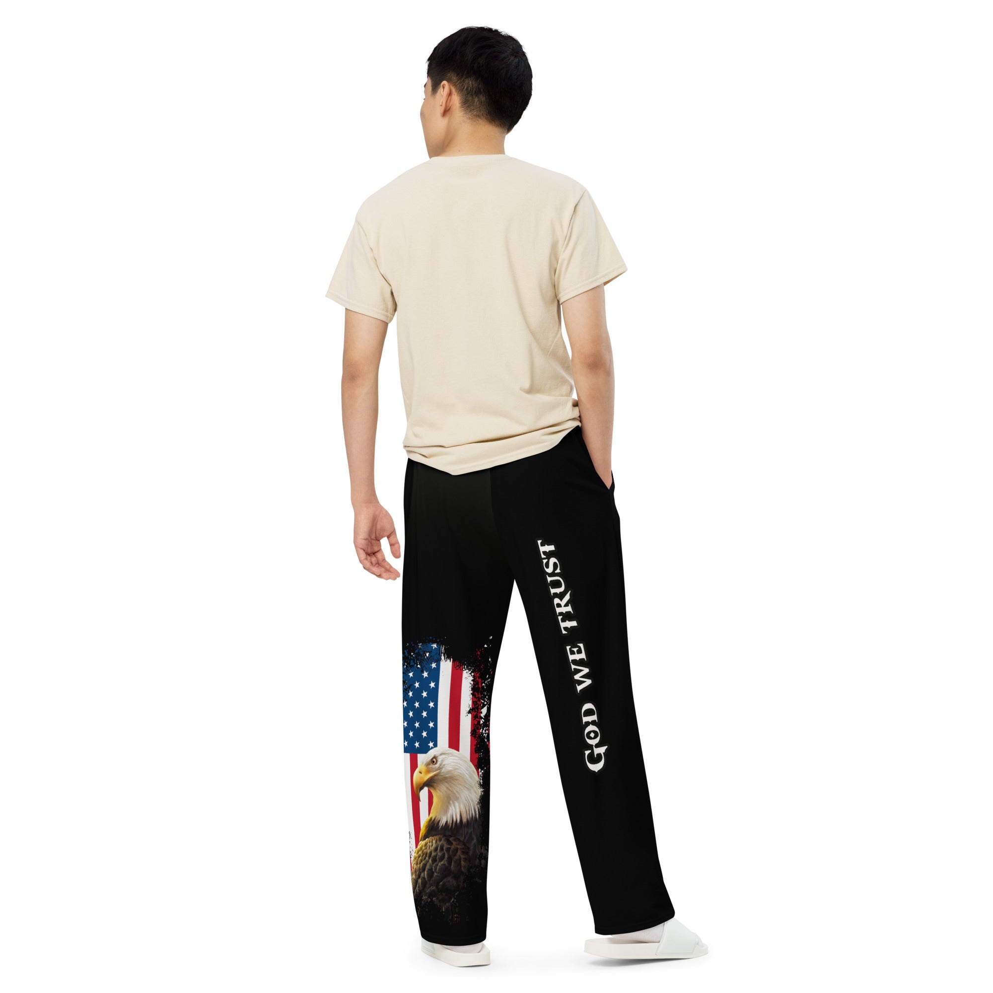 God We Trust Patriotic Eagle Men's Wide - Leg Pants with Matching Hoodie Available - Jesus Passion Apparel