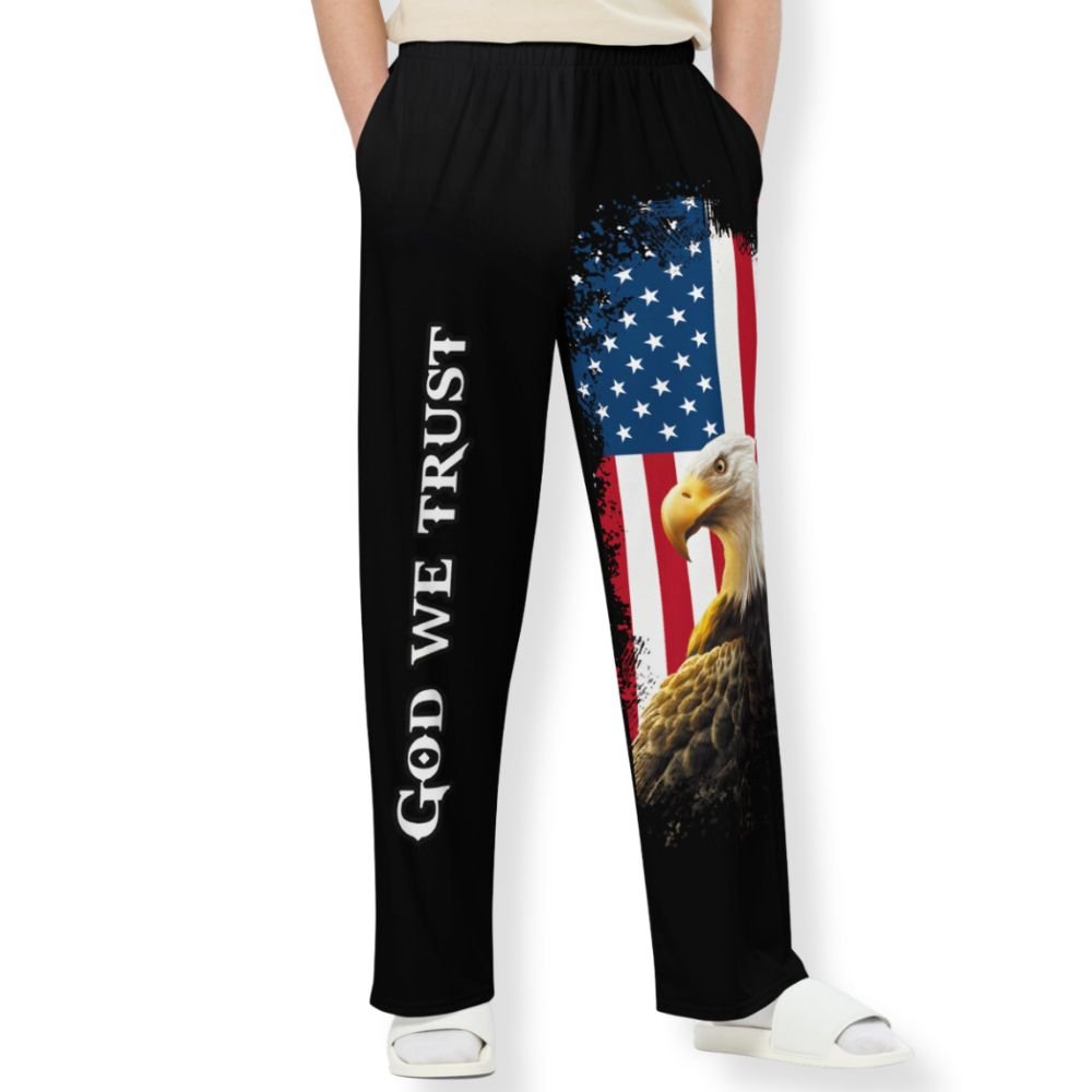 God We Trust Patriotic Eagle Men's Wide - Leg Pants with Matching Hoodie Available - Jesus Passion Apparel