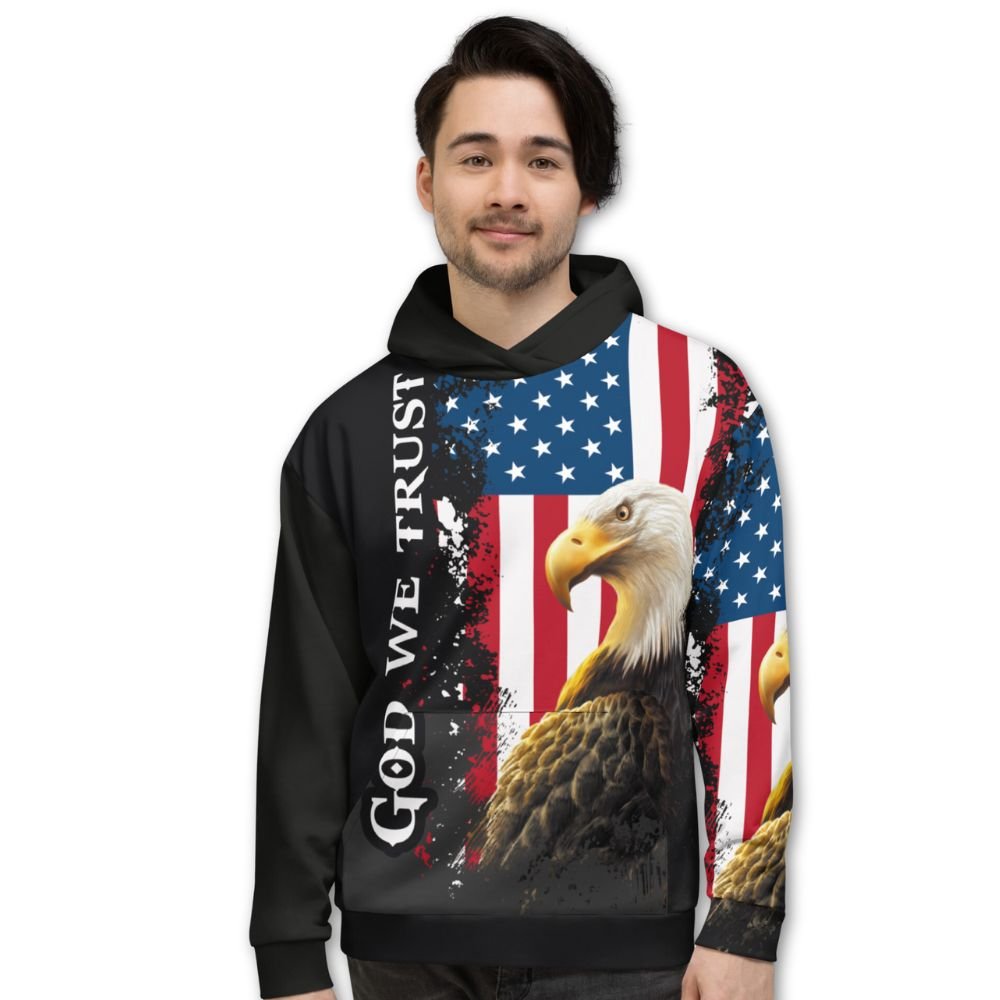 God We Trust Patriotic Eagle Unisex Fleece Hoodie - Jesus Passion Apparel