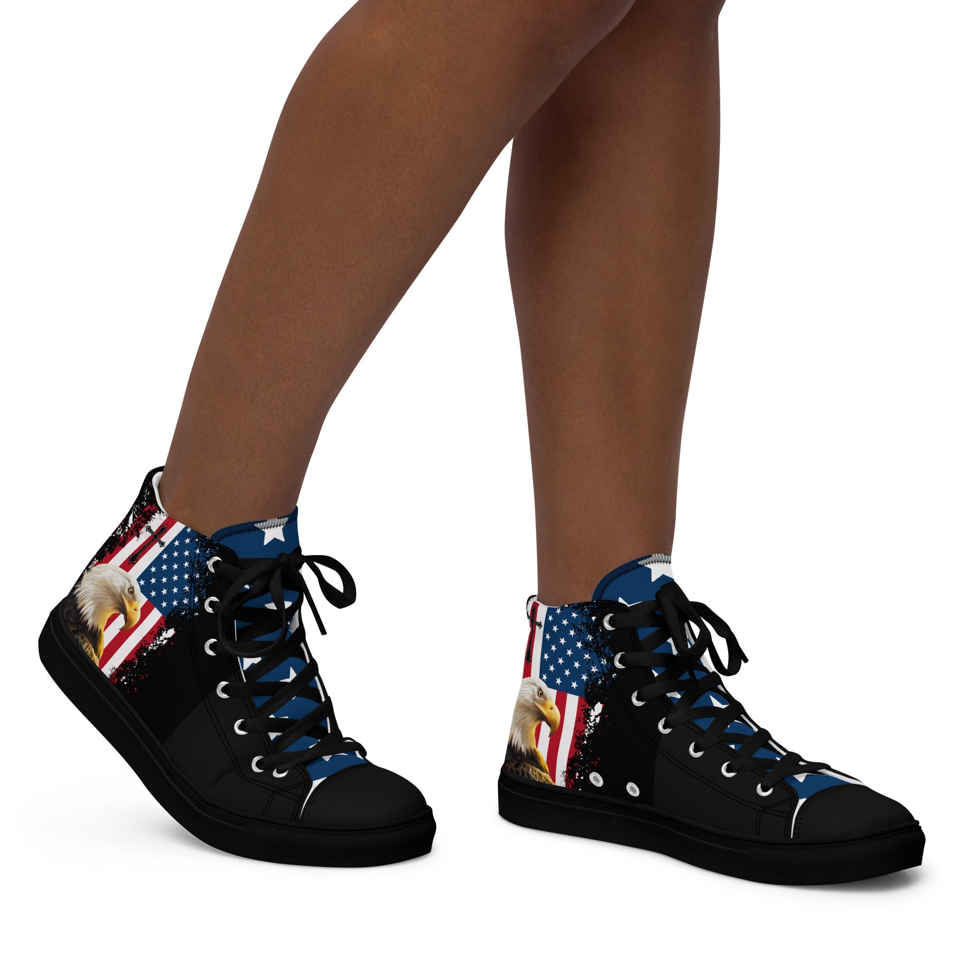 God We Trust Patriotic Eagle Women’s High Top Canvas Shoes - Jesus Passion Apparel