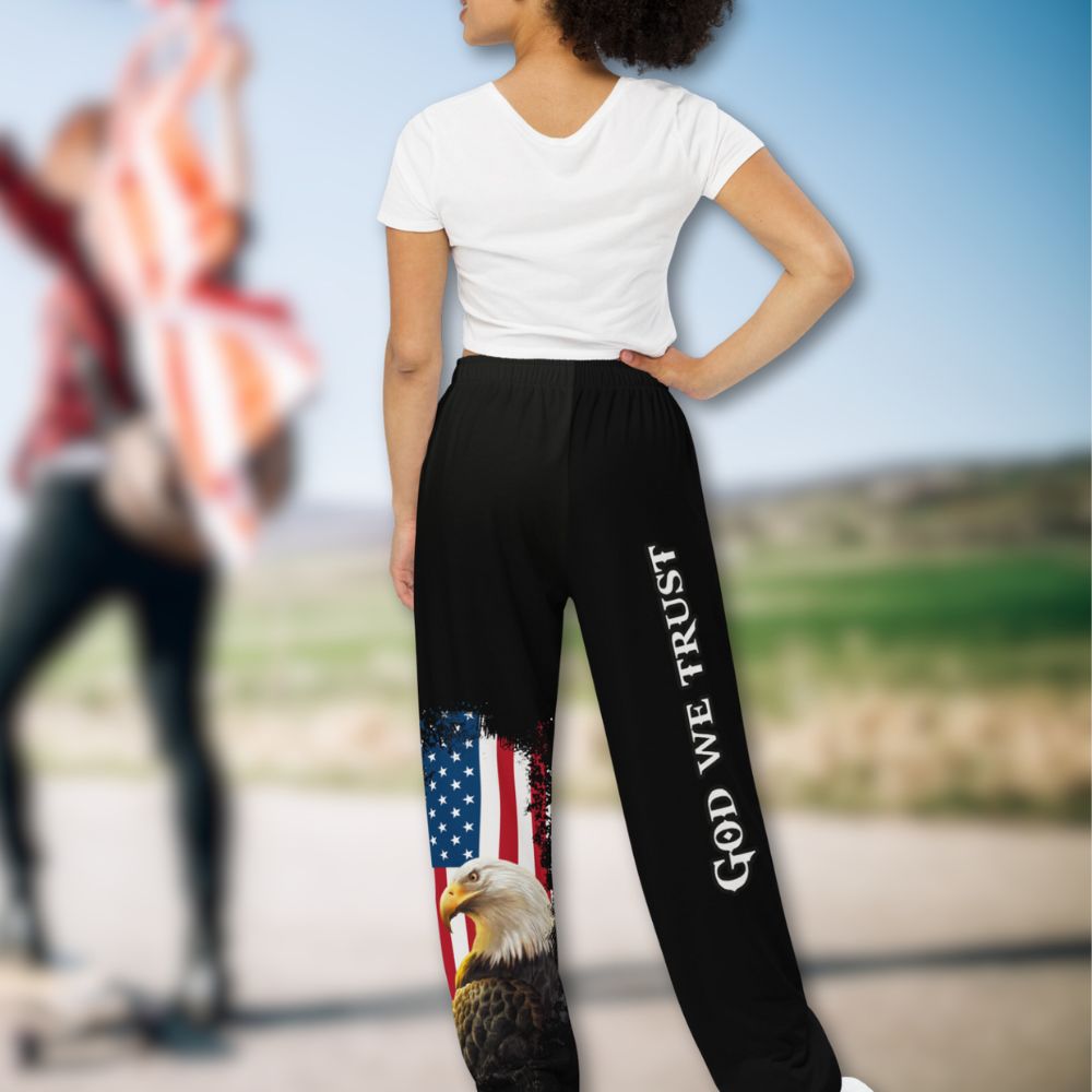 God We Trust Patriotic Eagle Women's Wide - Leg Pants - Jesus Passion Apparel