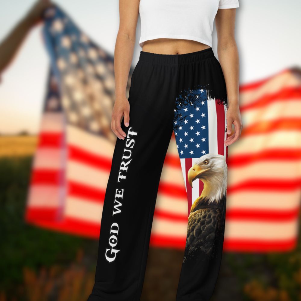 God We Trust Patriotic Eagle Women's Wide - Leg Pants - Jesus Passion Apparel