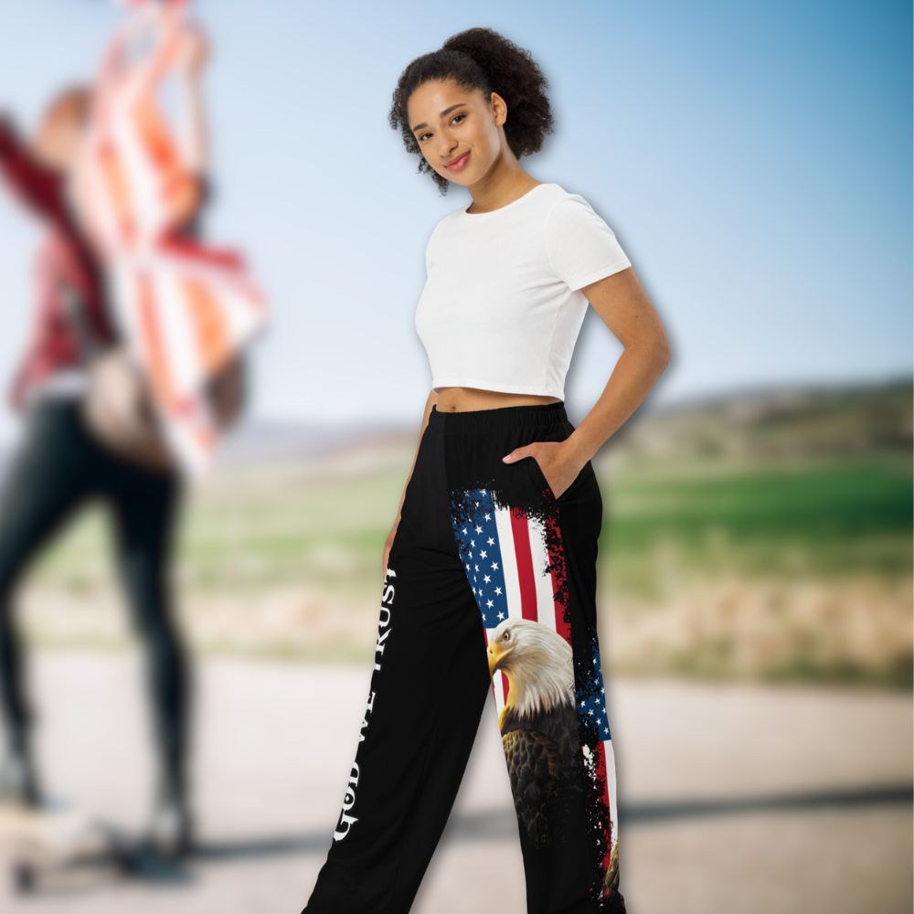 God We Trust Patriotic Eagle Women's Wide - Leg Pants - Jesus Passion Apparel