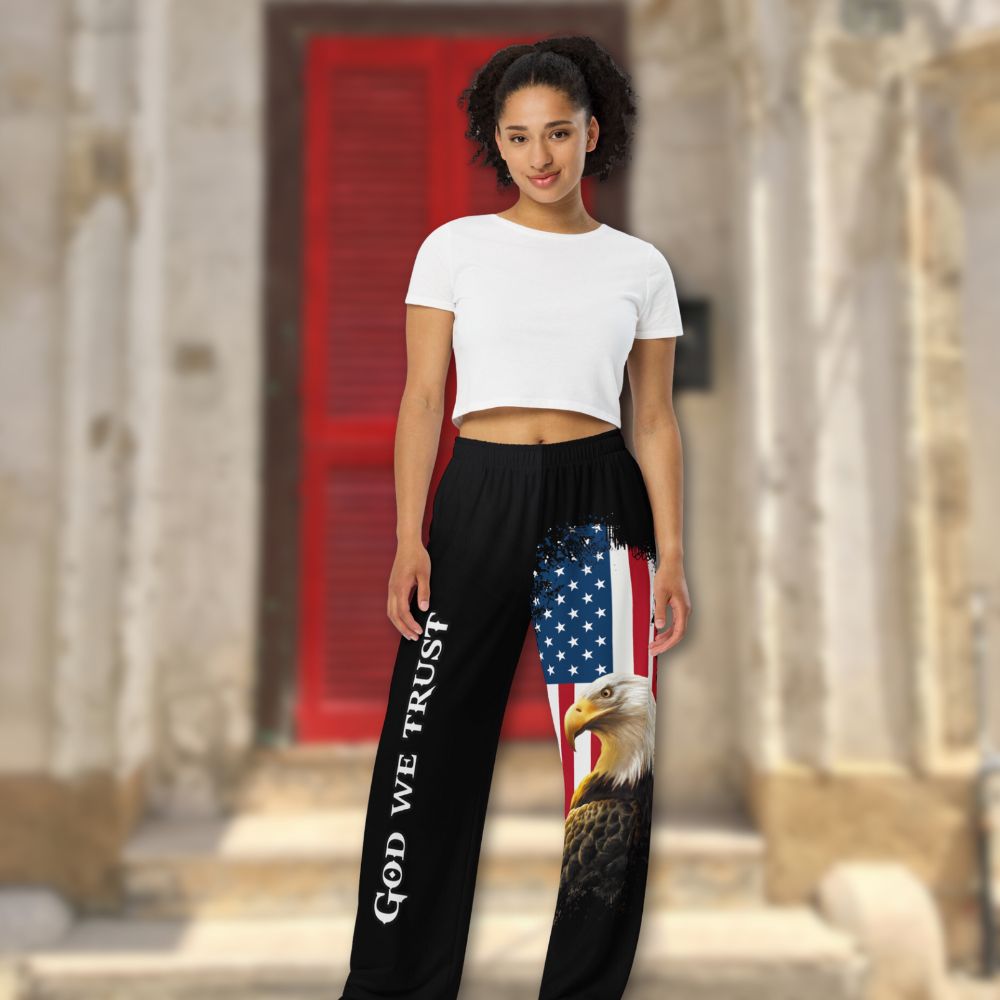 God We Trust Patriotic Eagle Women's Wide - Leg Pants - Jesus Passion Apparel