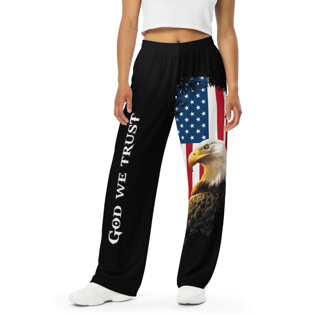 God We Trust Patriotic Eagle Women's Wide - Leg Pants - Jesus Passion Apparel