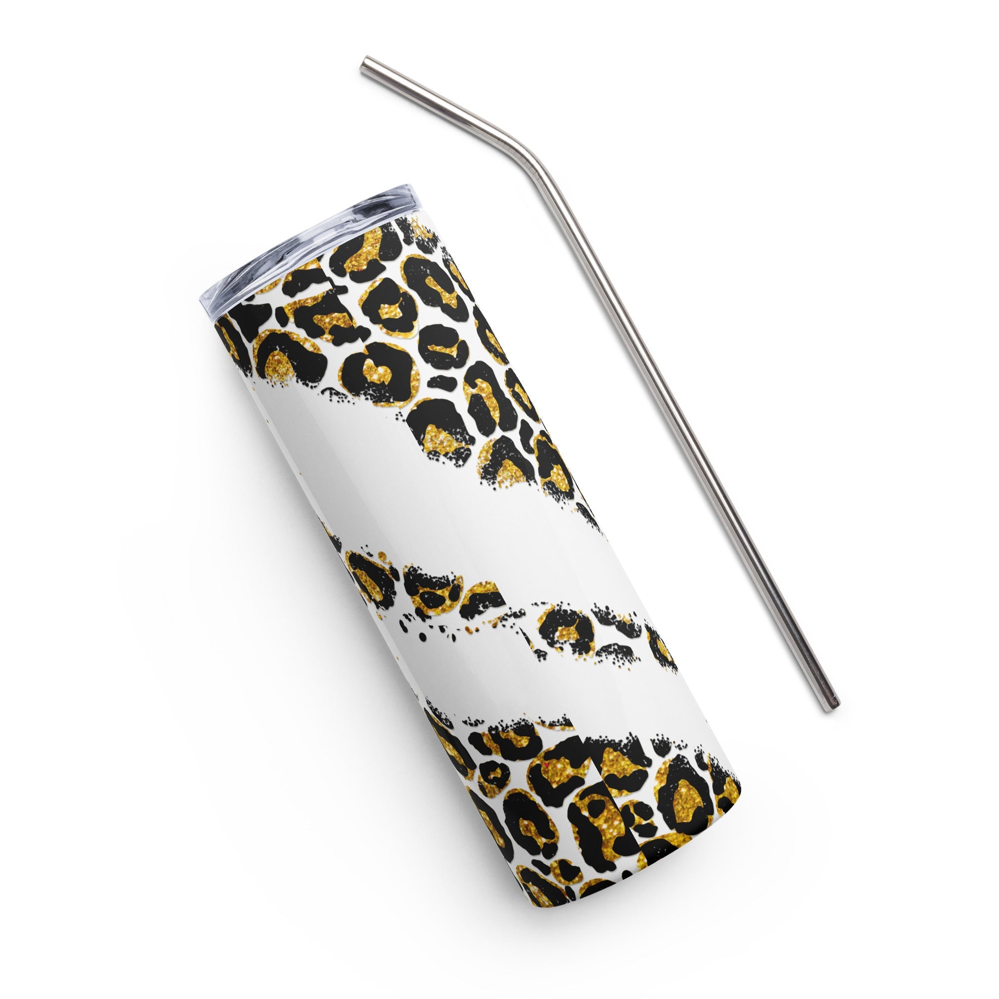 Golden Yellow Pray Leopard Print Tumbler 20 oz - Stainless Steel Straw - Jesus Passion Apparel