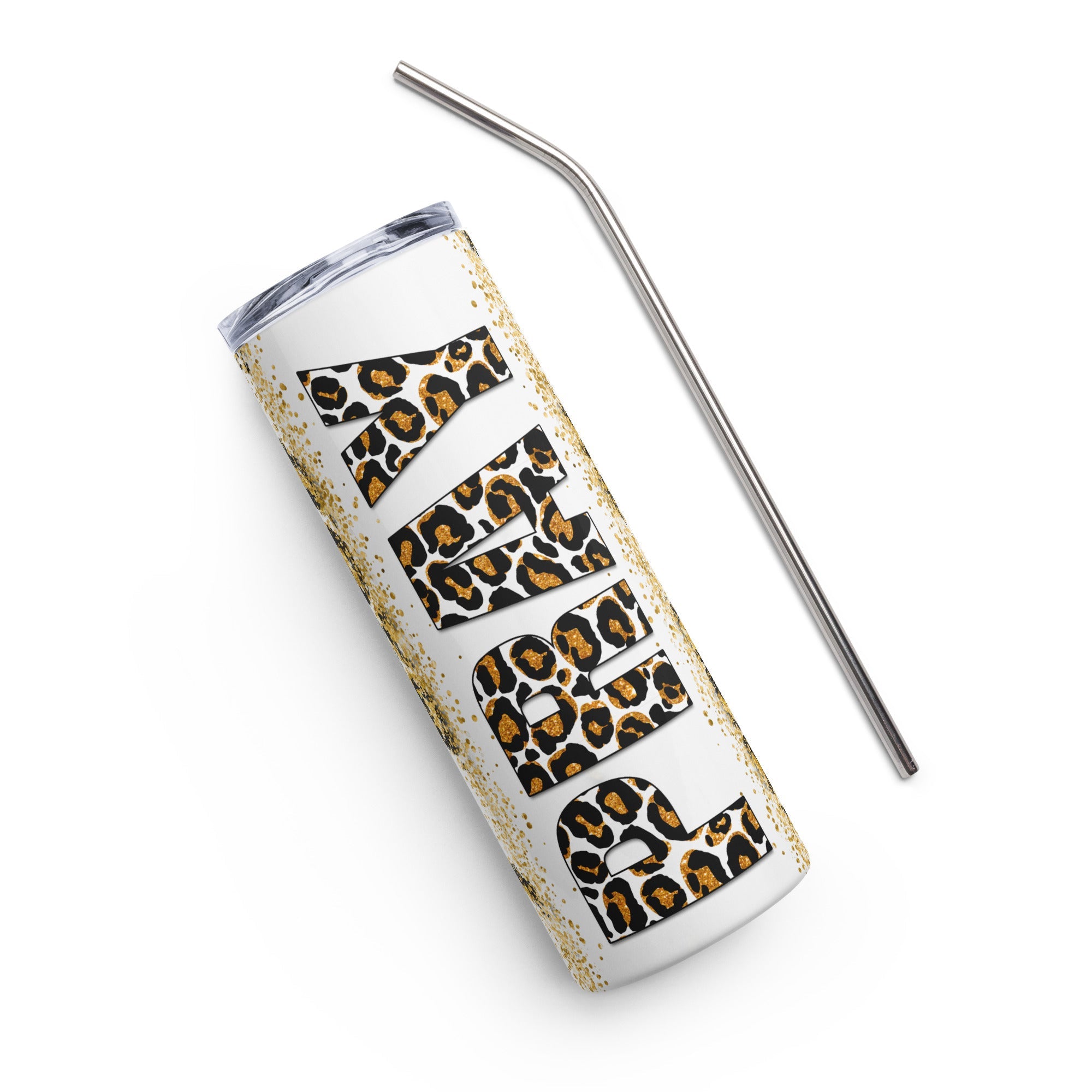 Golden Yellow Pray Leopard Print Tumbler 20 oz - Stainless Steel Straw - Jesus Passion Apparel