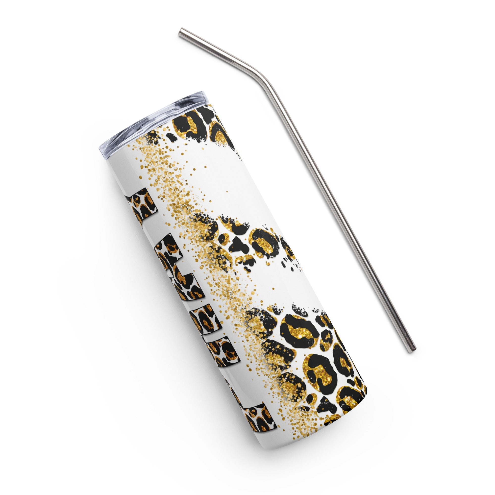 Golden Yellow Pray Leopard Print Tumbler 20 oz - Stainless Steel Straw - Jesus Passion Apparel