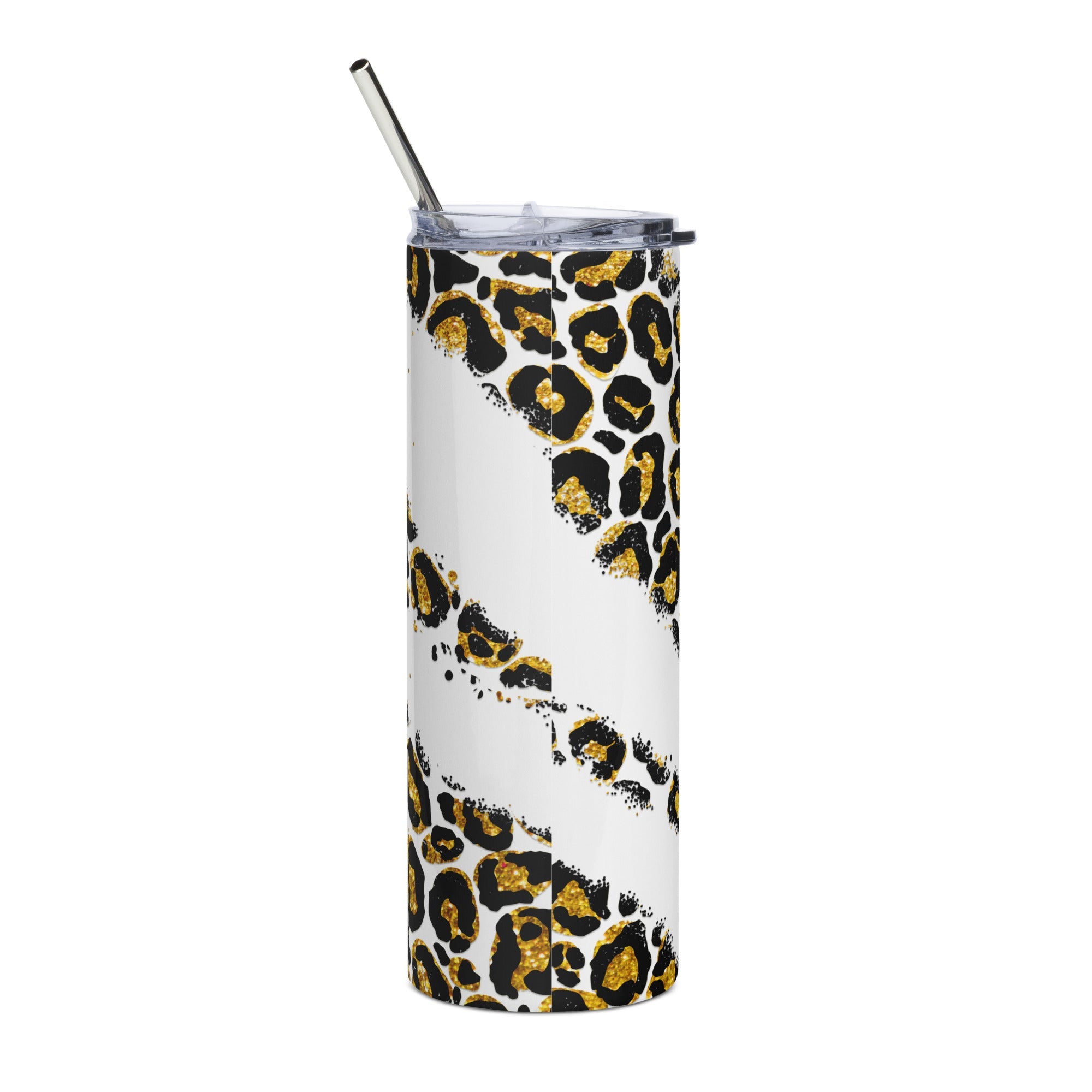 Golden Yellow Pray Leopard Print Tumbler 20 oz - Stainless Steel Straw - Jesus Passion Apparel