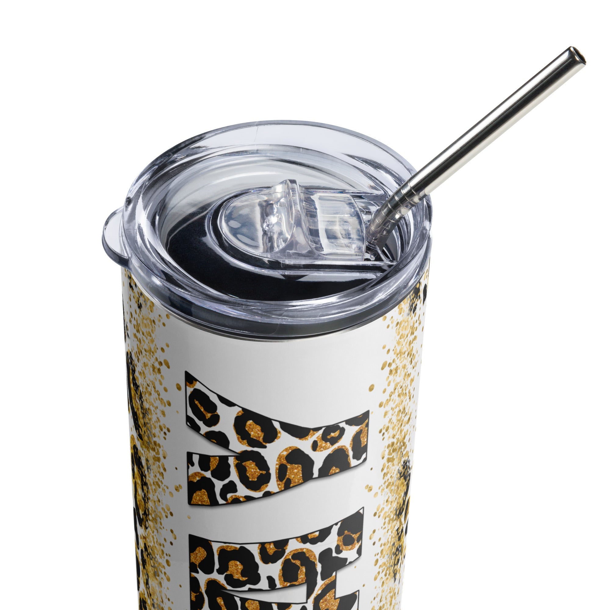 Golden Yellow Pray Leopard Print Tumbler 20 oz - Stainless Steel Straw - Jesus Passion Apparel