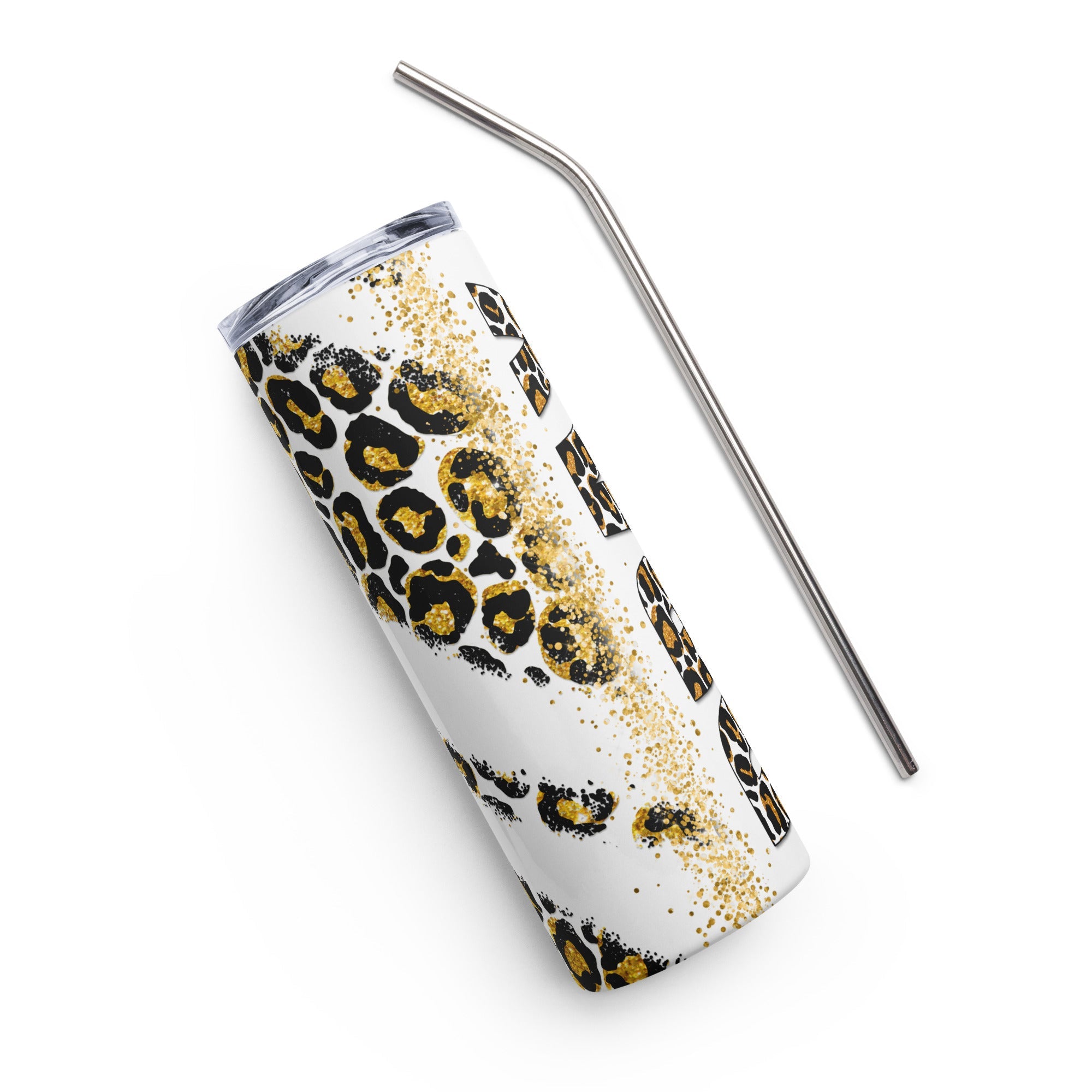 Golden Yellow Pray Leopard Print Tumbler 20 oz - Stainless Steel Straw - Jesus Passion Apparel