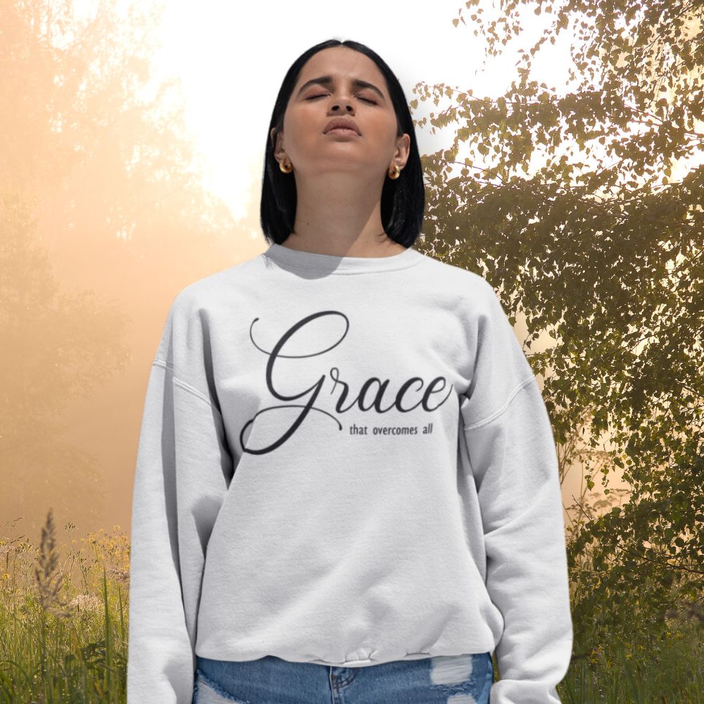 Grace Overcomes All Women's Fleece Unisex - Fit Sweatshirt Sport Grey / White - Jesus Passion Apparel